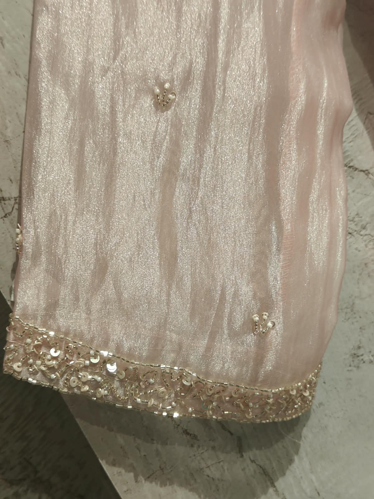 Baby Pink Pure Soft Tissue Silk A line Kurtha 527