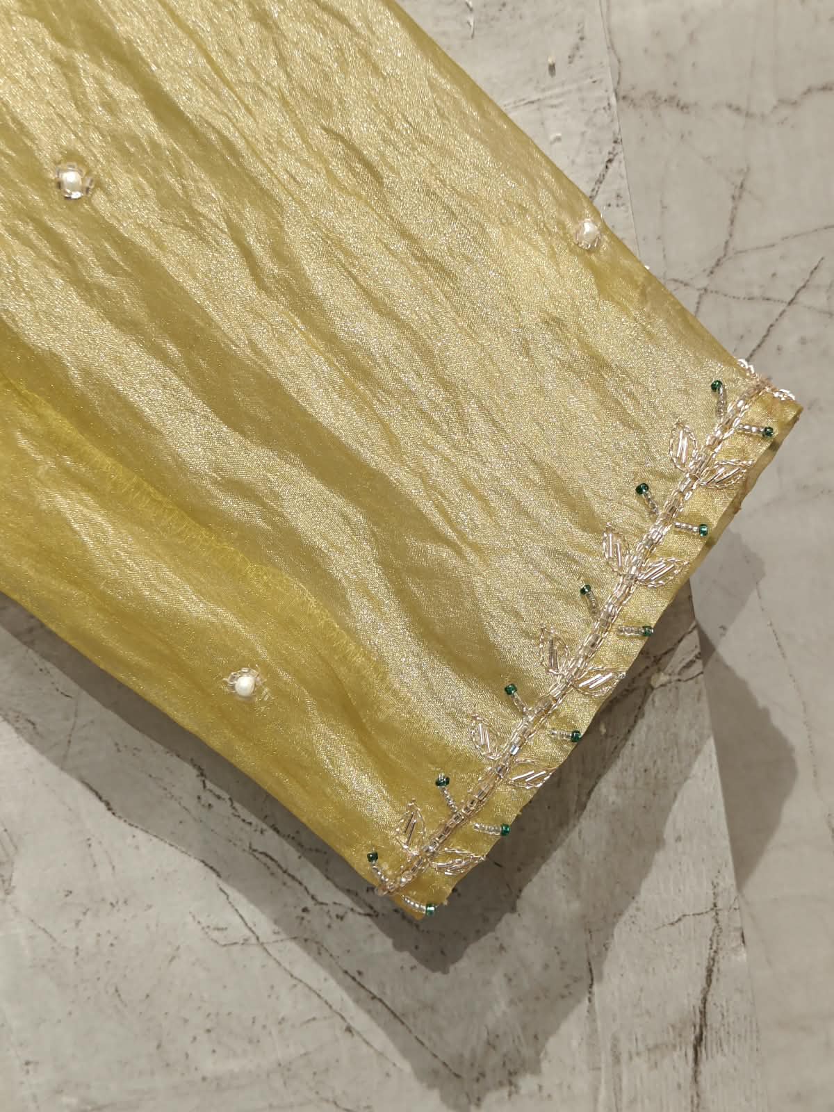 Yellow Pure Soft Tissue Silk A line Kurtha 527