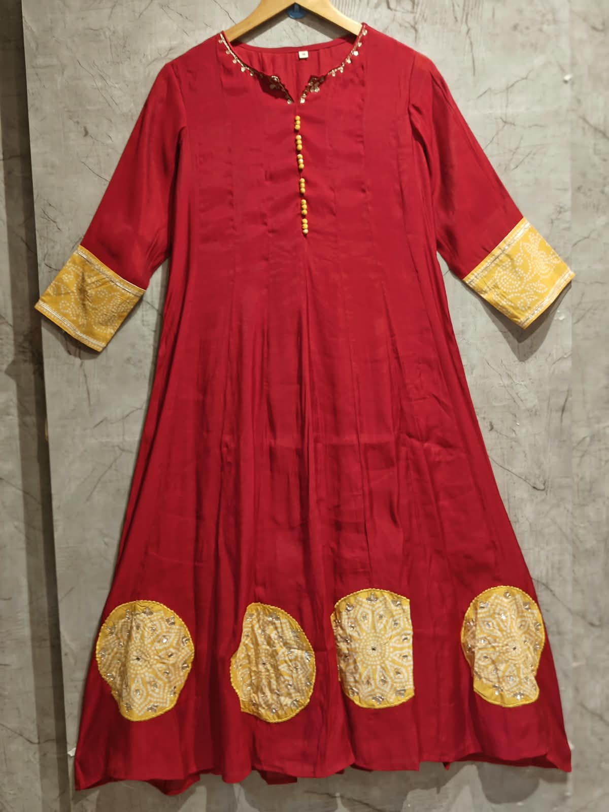 Dark Pink Mul Chanderi Thread Embroidery A Line Kurtha 63