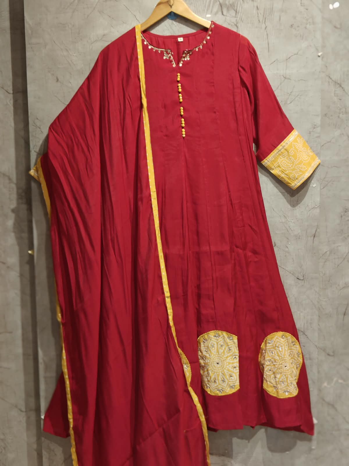 Dark Pink Mul Chanderi Thread Embroidery A Line Kurtha 63