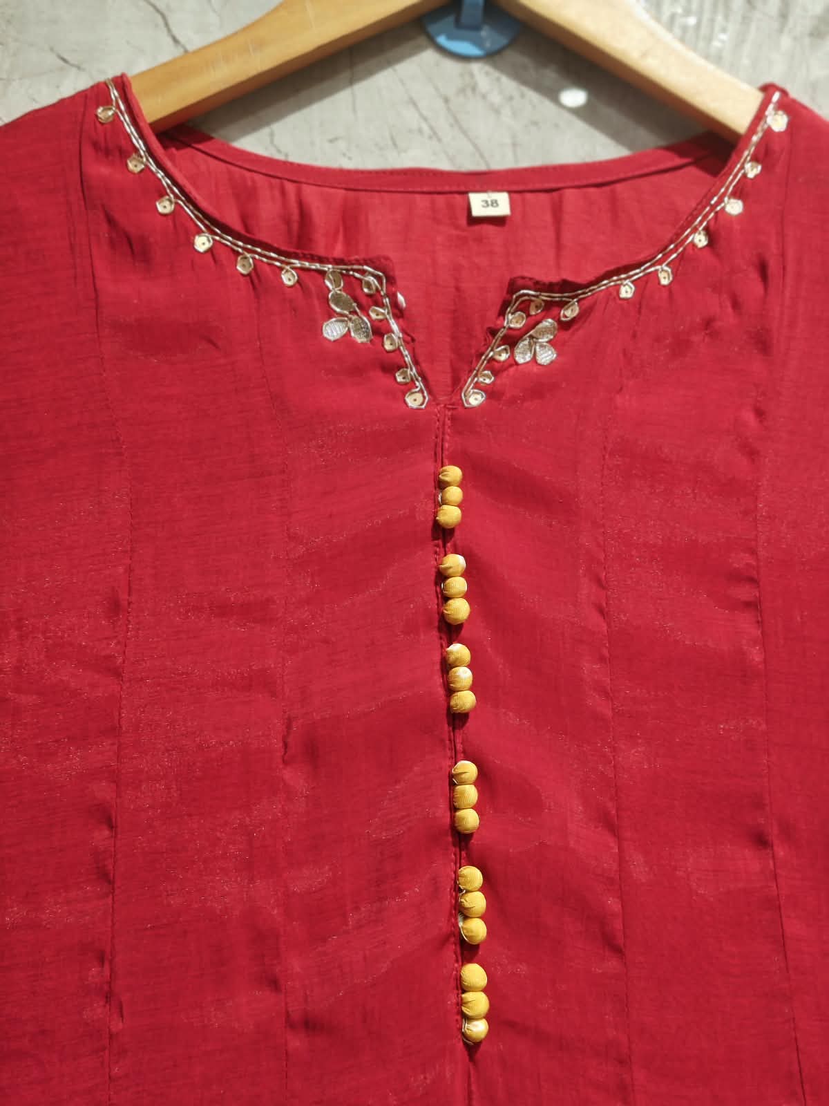 Dark Pink Mul Chanderi Thread Embroidery A Line Kurtha 63