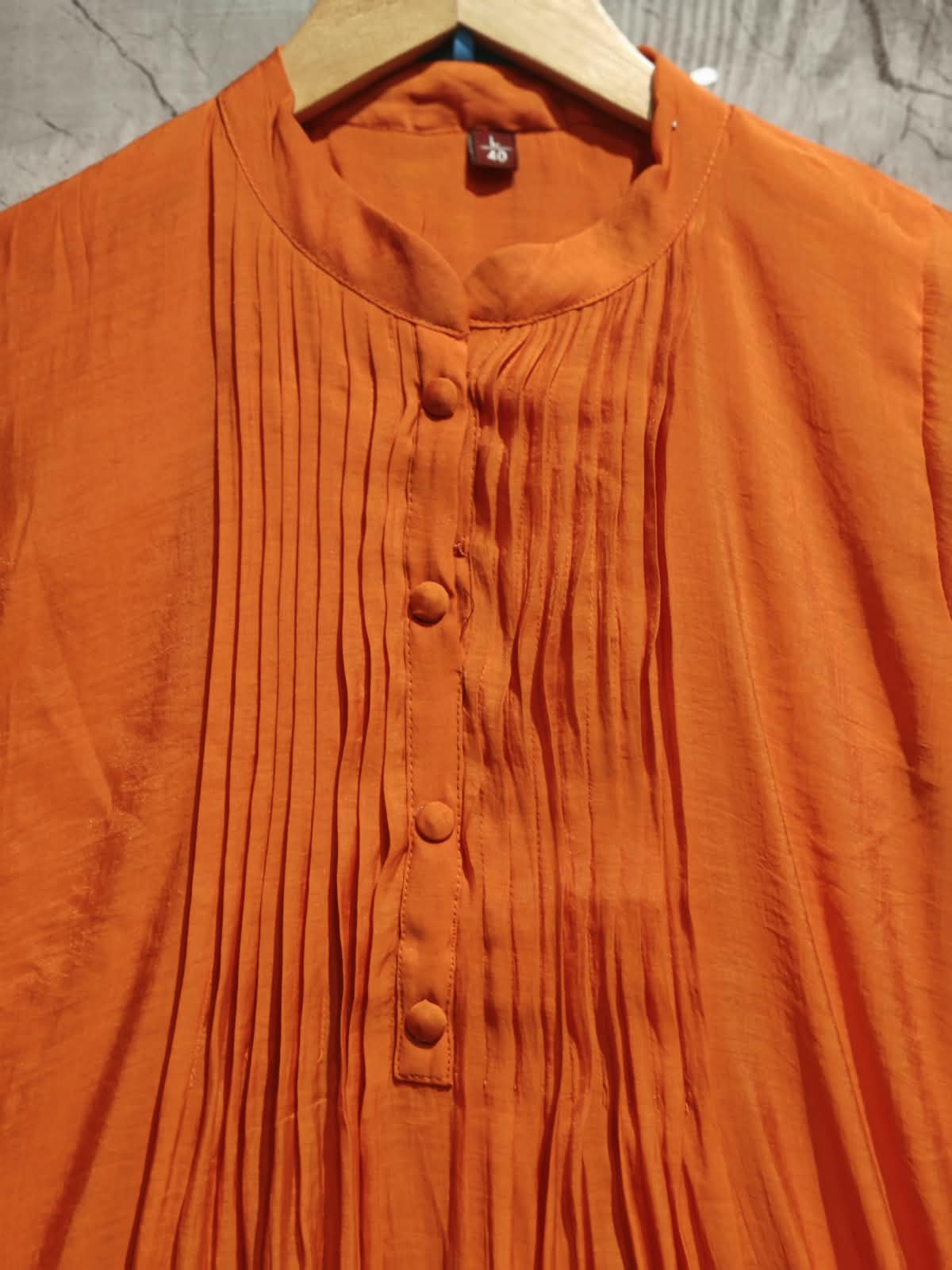 Orange  Mul Chanderi Hand Embroidery A Line Kurtha 616