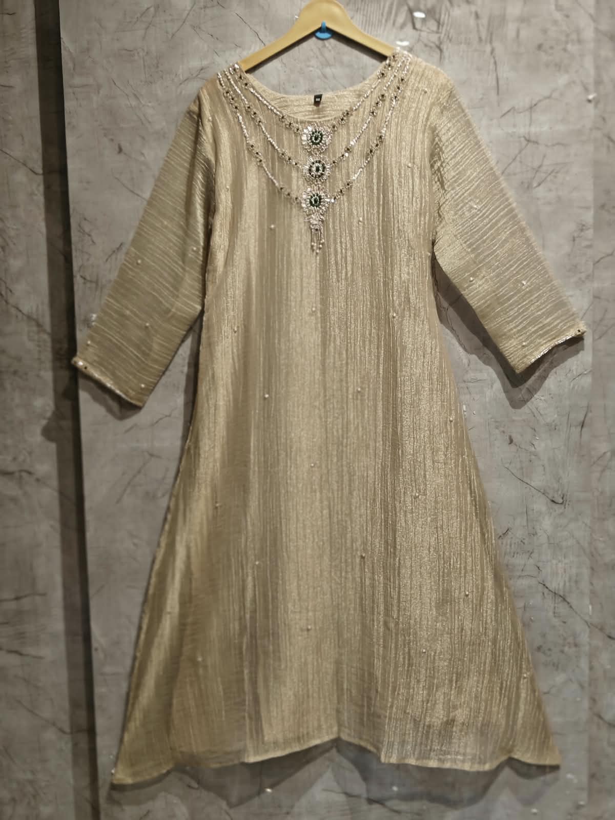 Cream Pure Soft Tissue Silk A line Kurtha 527