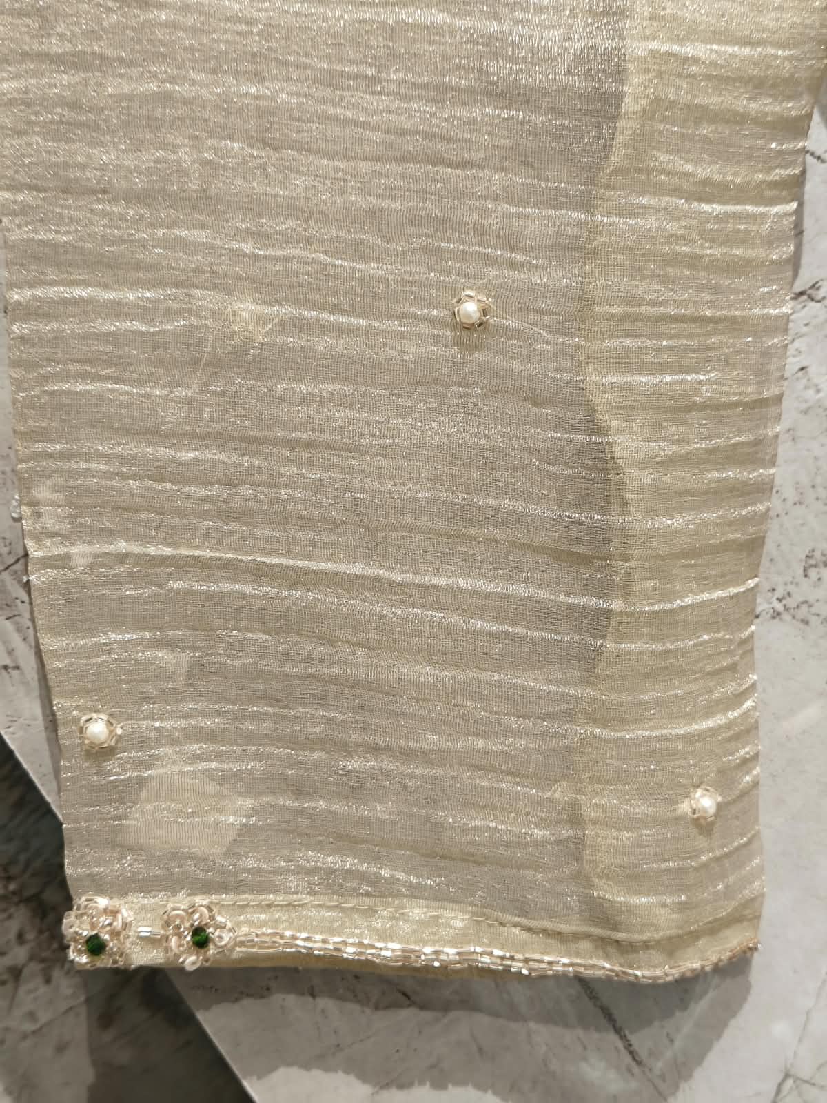 Cream Pure Soft Tissue Silk A line Kurtha 527