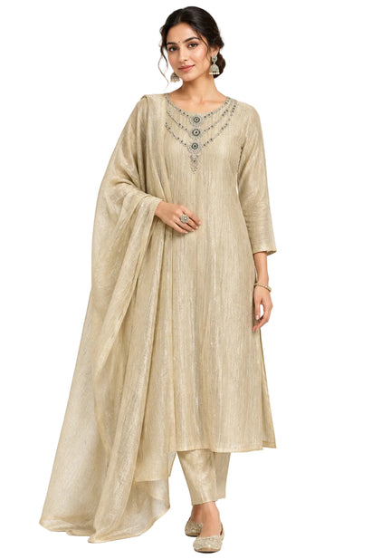 Cream Pure Soft Tissue Silk A line Kurtha 527
