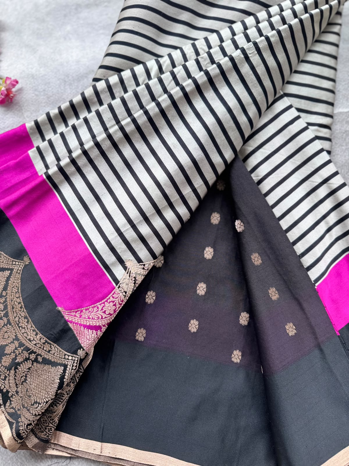 Black Stripes Pure Mashru Satin Saree (Swara)