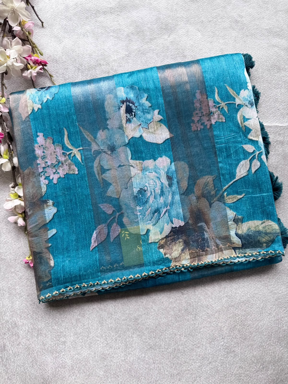 Teal Digital Printed Organza Tissue Saree 109