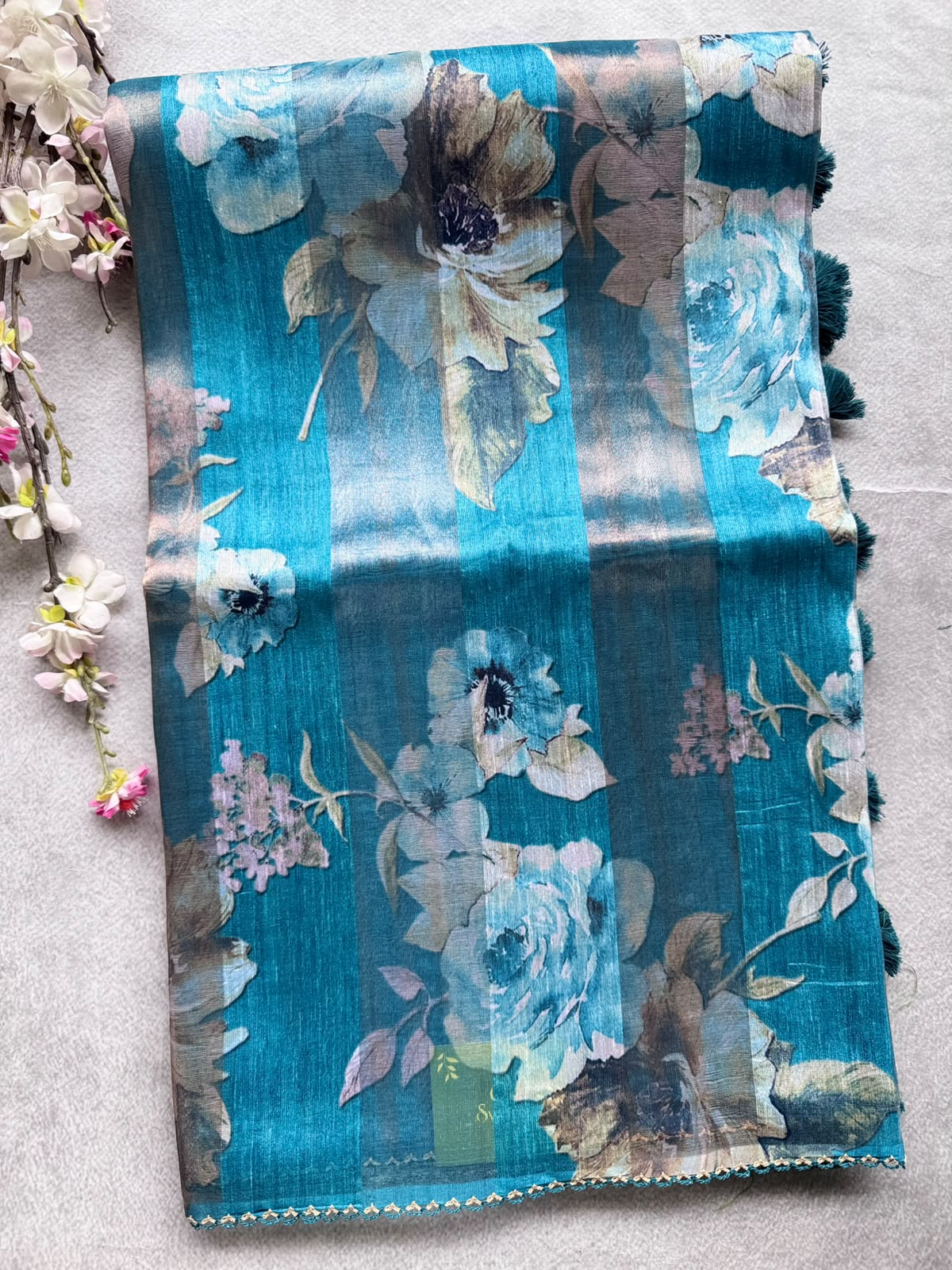 Teal Digital Printed Organza Tissue Saree 109