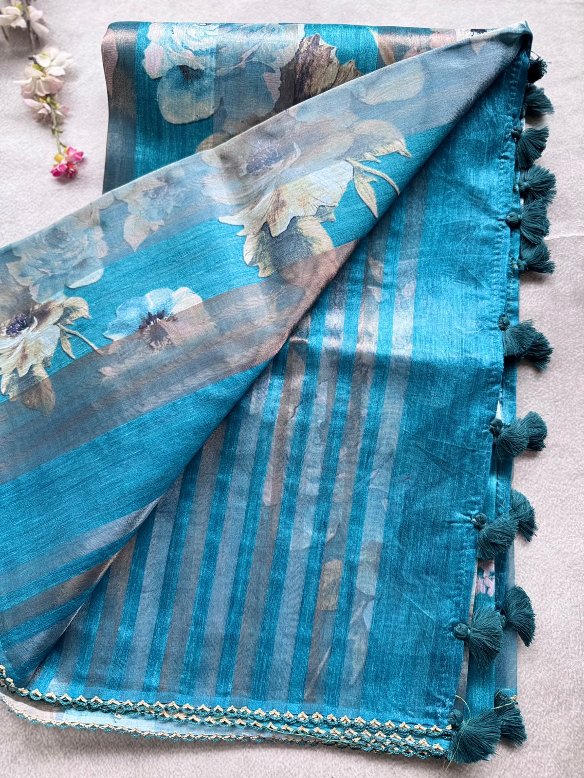 Teal Digital Printed Organza Tissue Saree 109