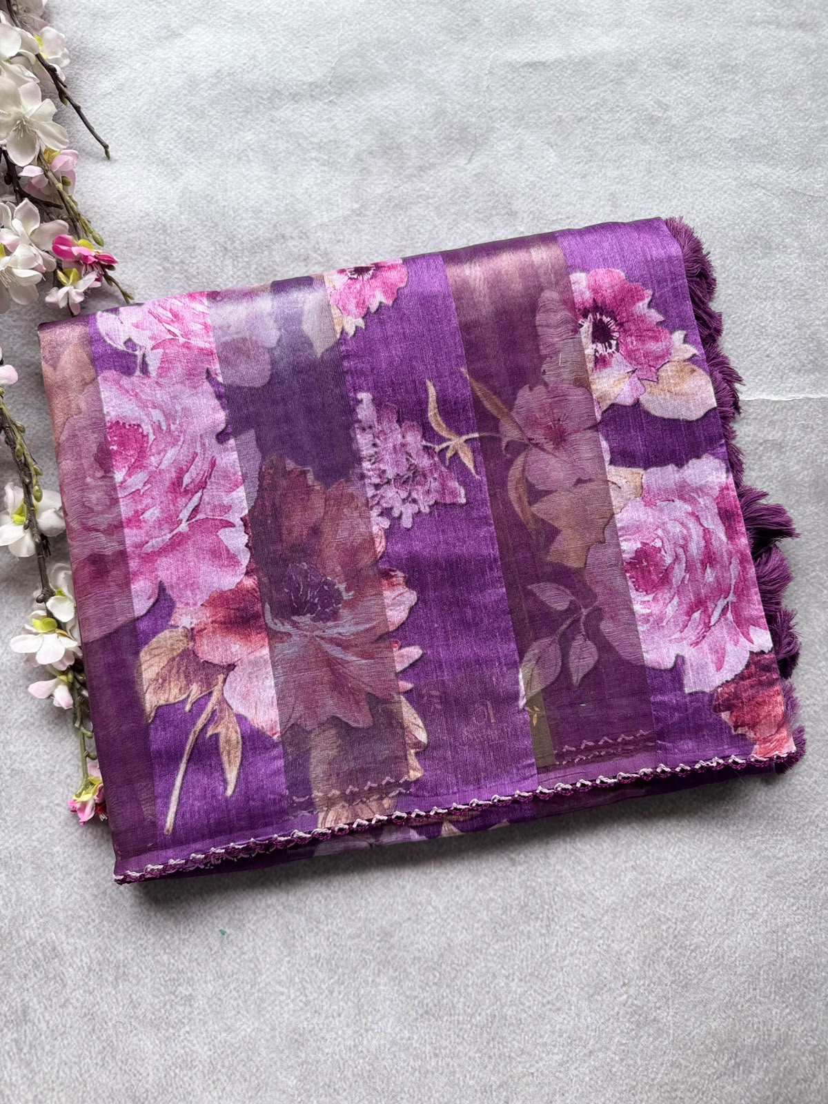 Purple Digital Printed Organza Tissue Saree 109