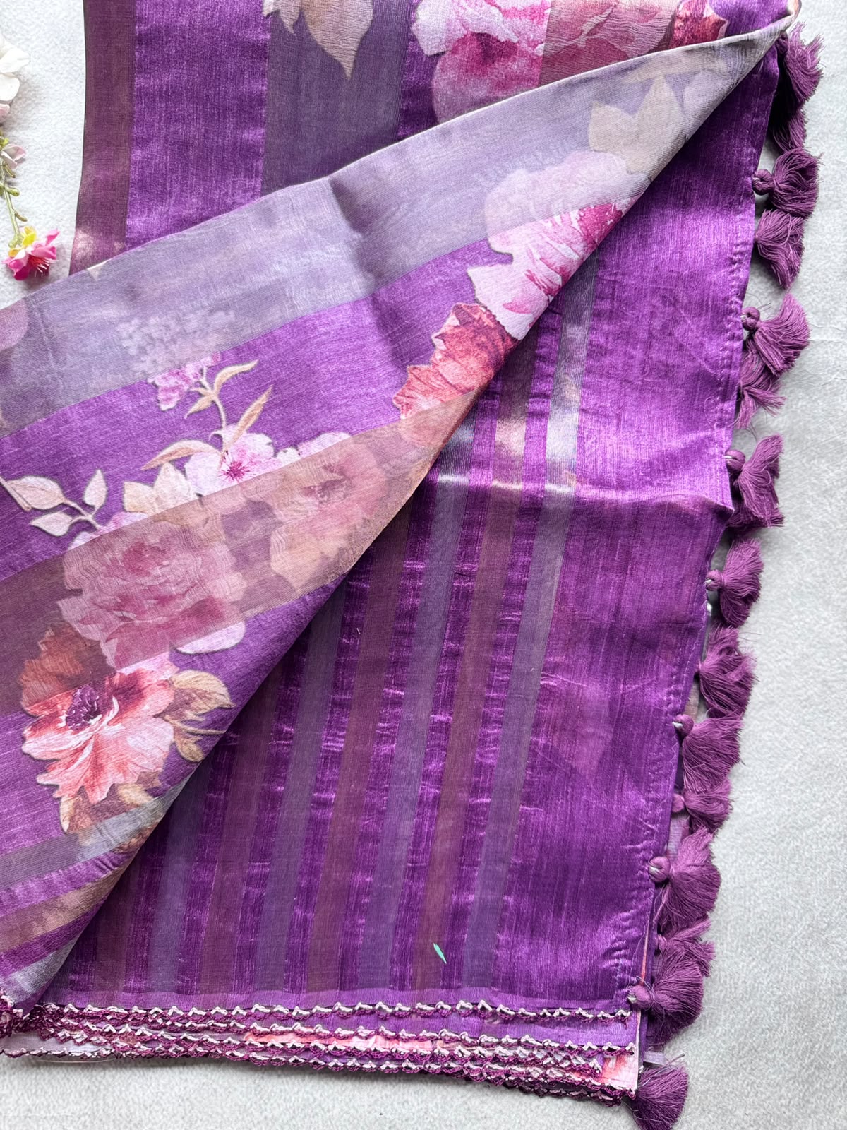 Purple Digital Printed Organza Tissue Saree 109