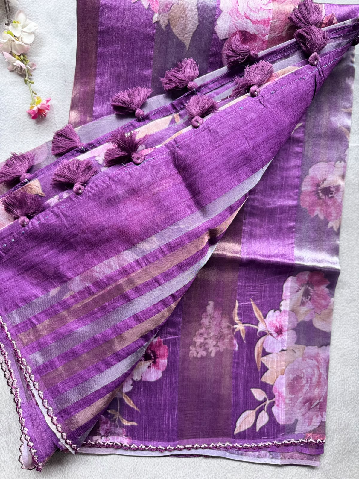 Purple Digital Printed Organza Tissue Saree 109