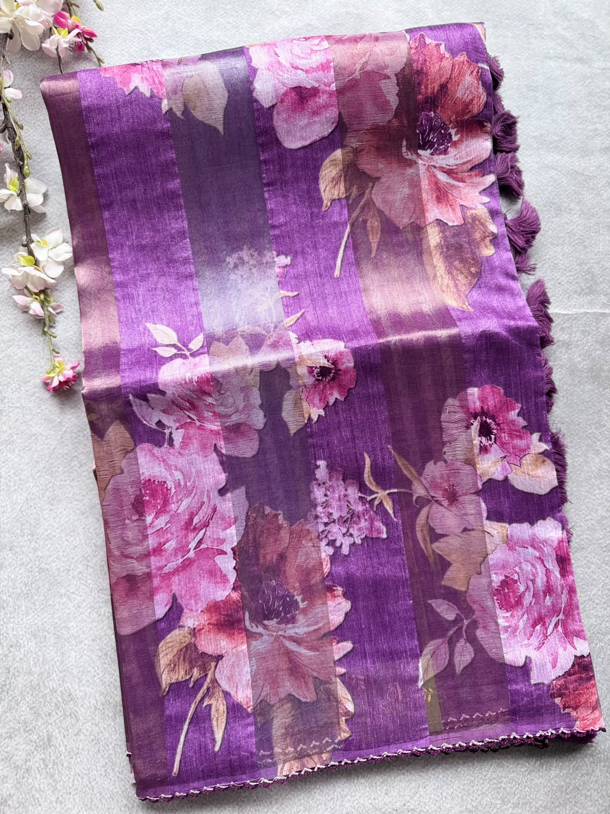 Purple Digital Printed Organza Tissue Saree 109
