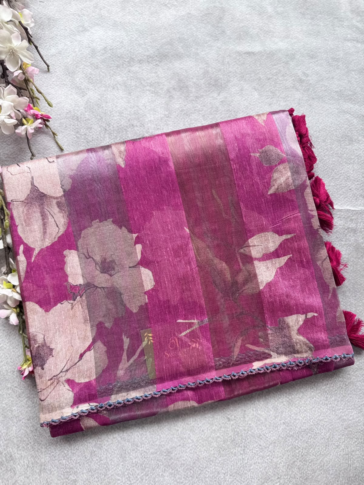 Magenta Digital Printed Organza Tissue Saree 109
