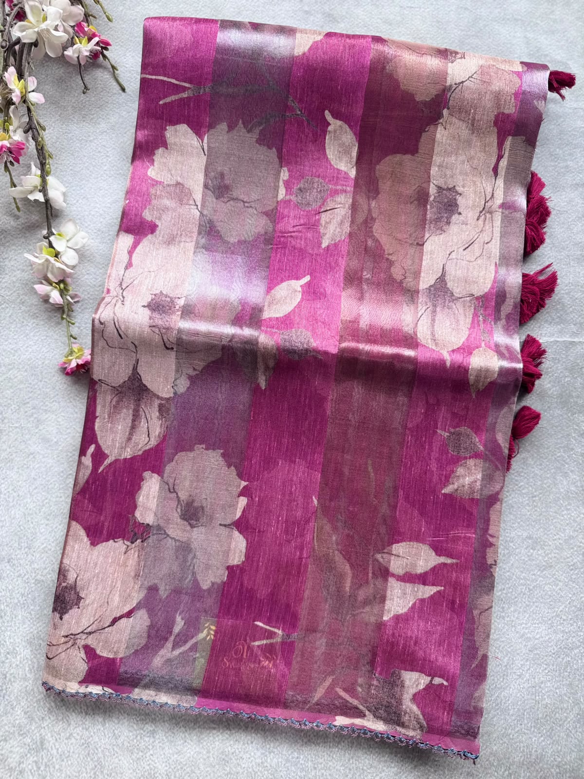 Magenta Digital Printed Organza Tissue Saree 109