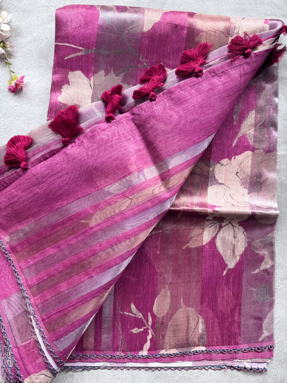 Magenta Digital Printed Organza Tissue Saree 109