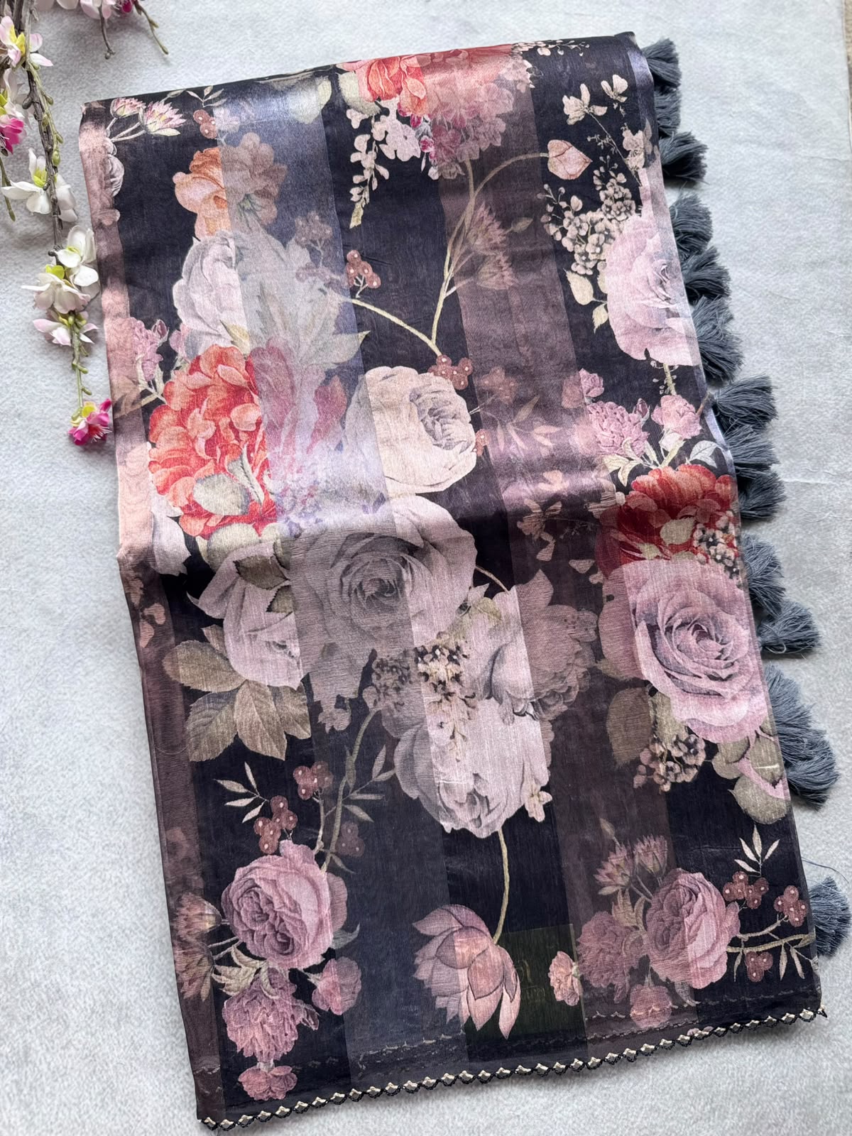 Black Digital Printed Organza Tissue Saree 109