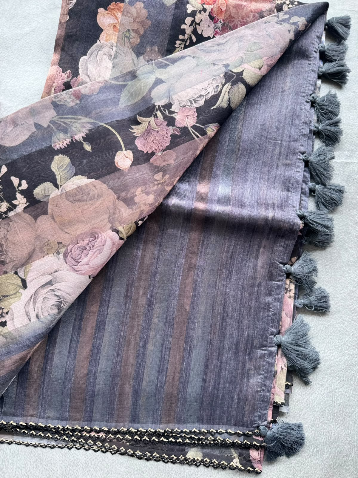 Black Digital Printed Organza Tissue Saree 109