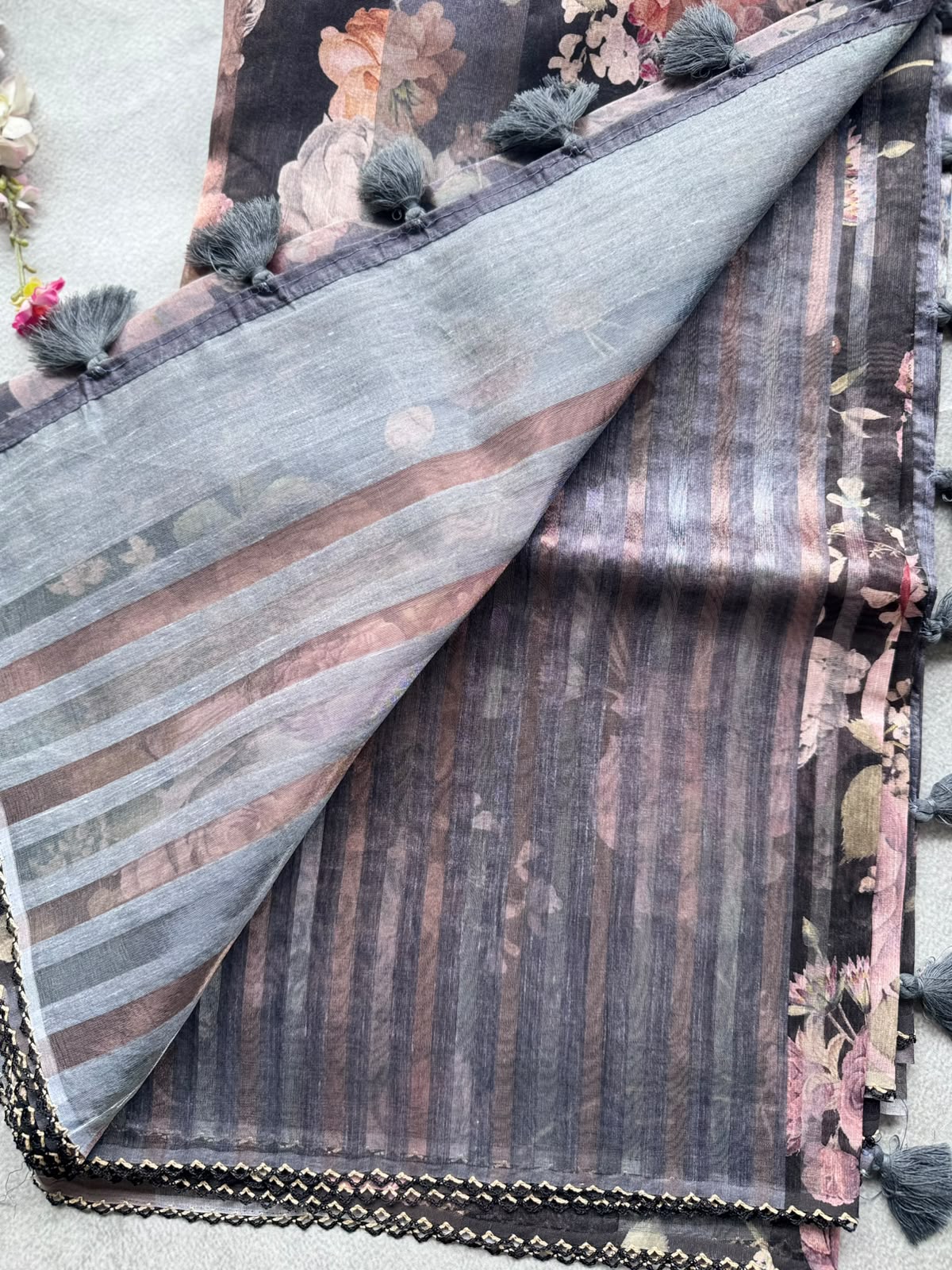 Black Digital Printed Organza Tissue Saree 109