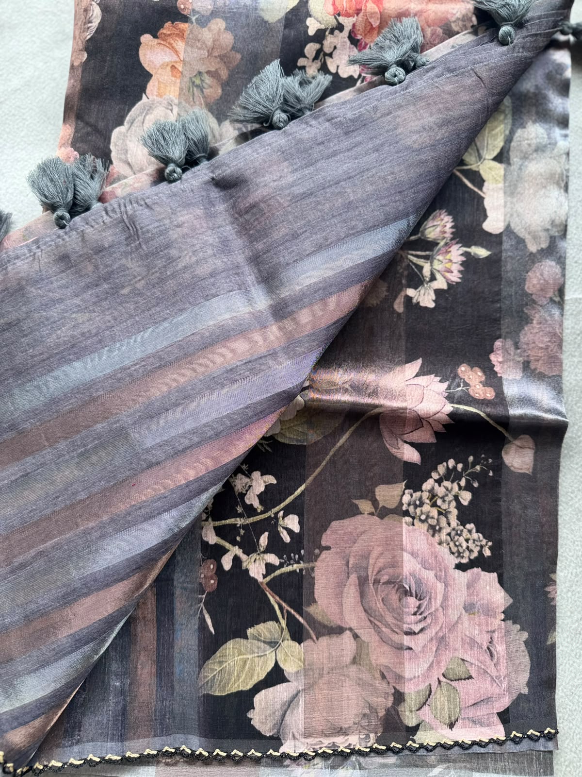 Black Digital Printed Organza Tissue Saree 109