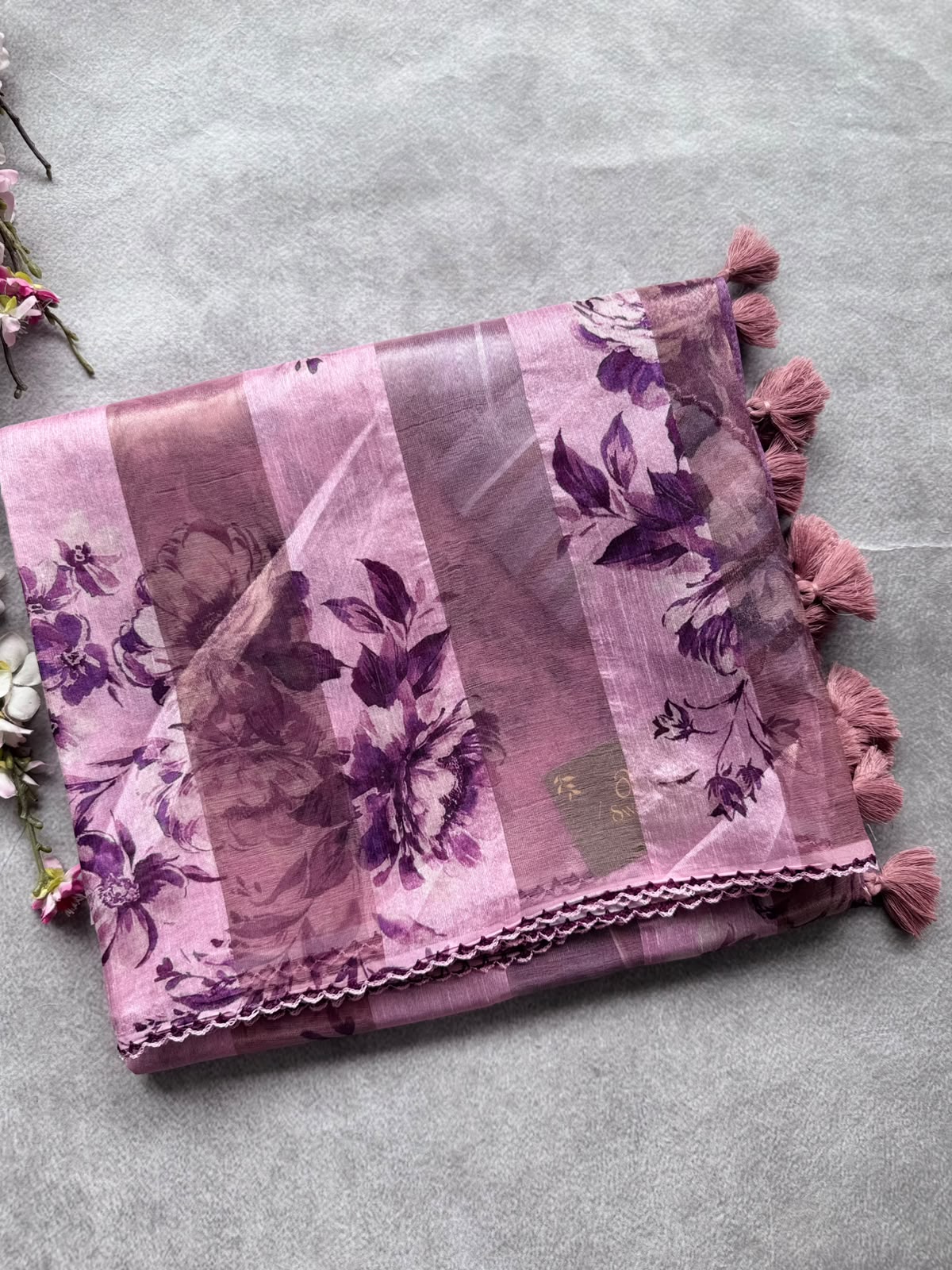 Pastel Pink Digital Printed Organza Tissue Saree 109