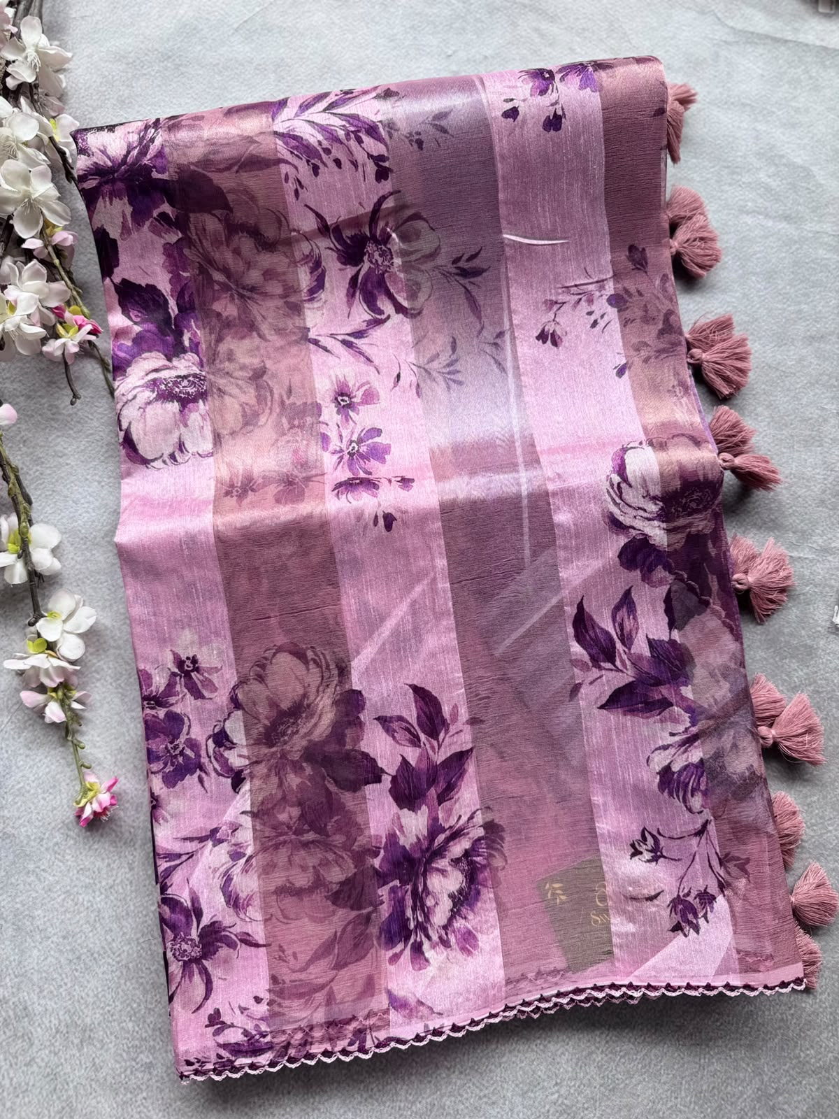 Pastel Pink Digital Printed Organza Tissue Saree 109