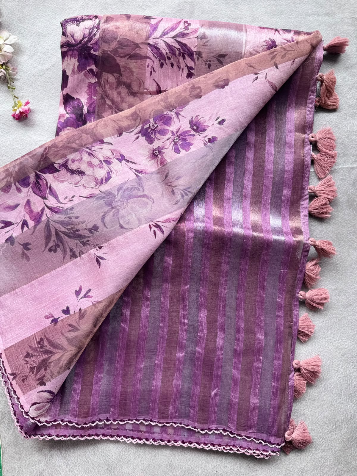 Pastel Pink Digital Printed Organza Tissue Saree 109