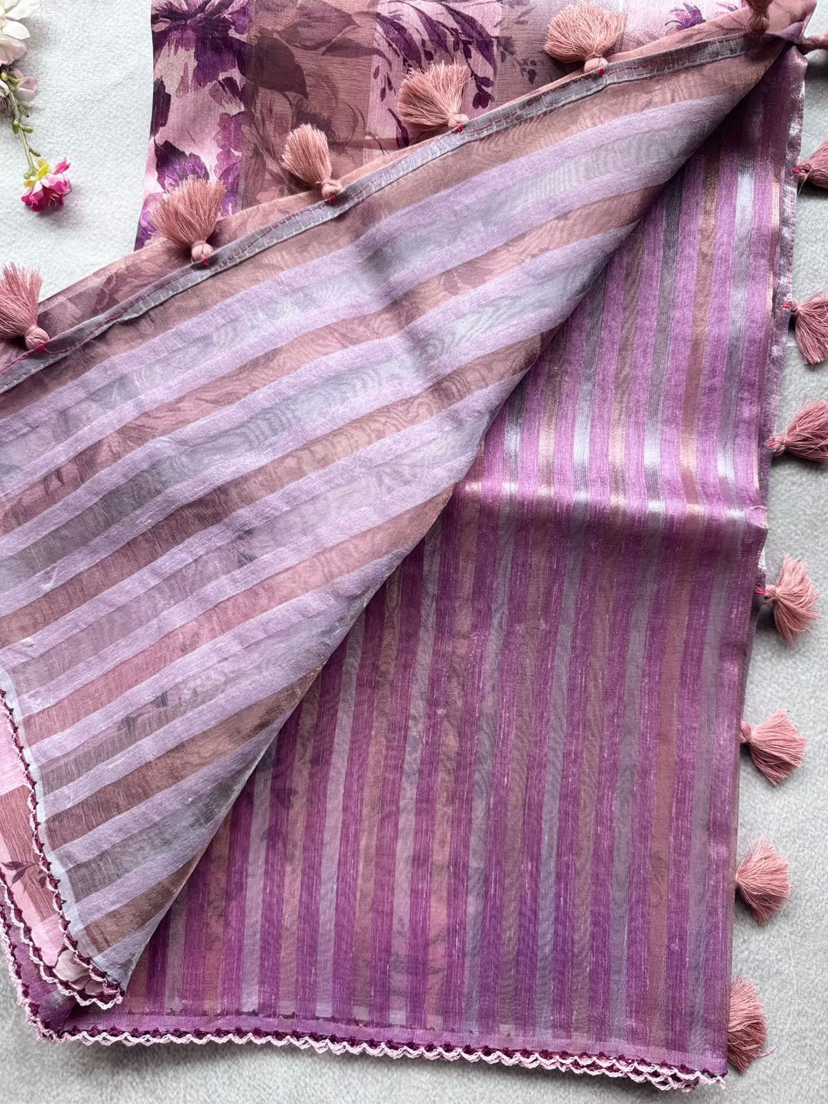 Pastel Pink Digital Printed Organza Tissue Saree 109