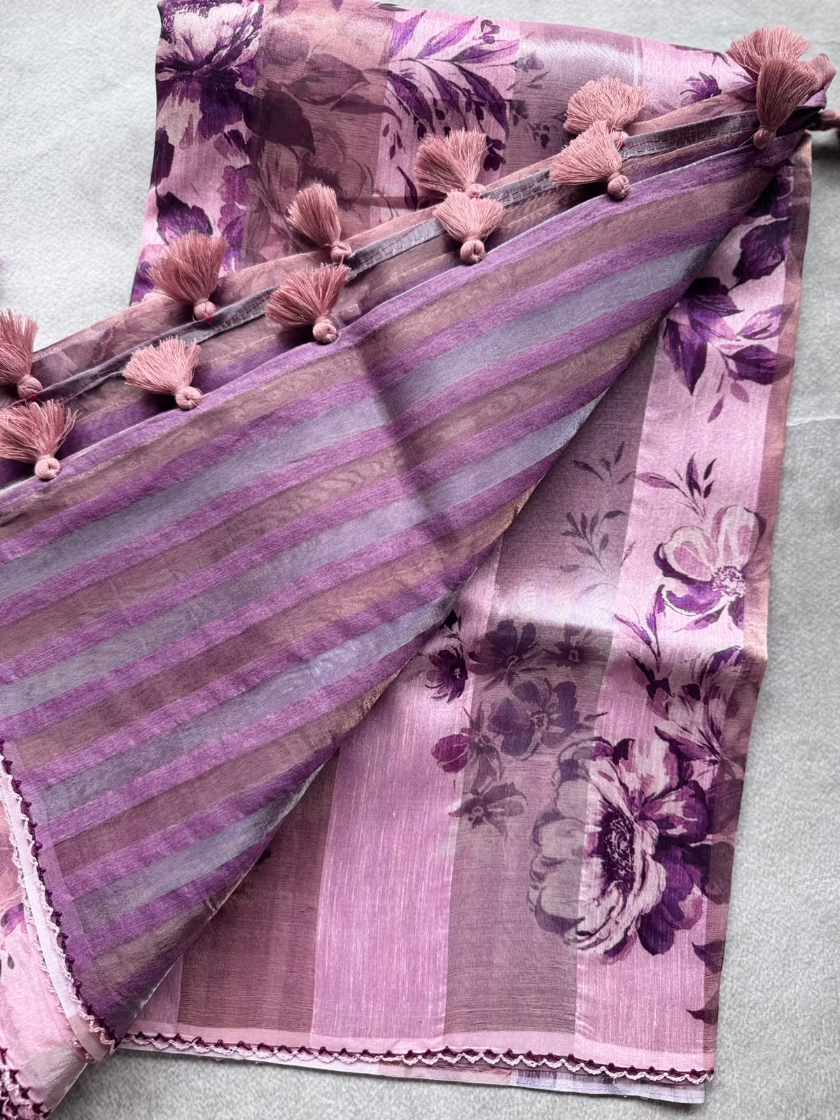 Pastel Pink Digital Printed Organza Tissue Saree 109