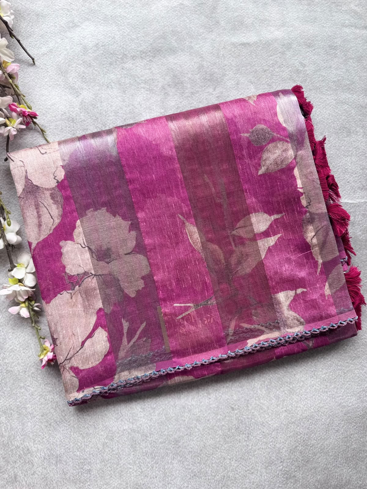 Magenta Digital Printed Organza Tissue Saree 109