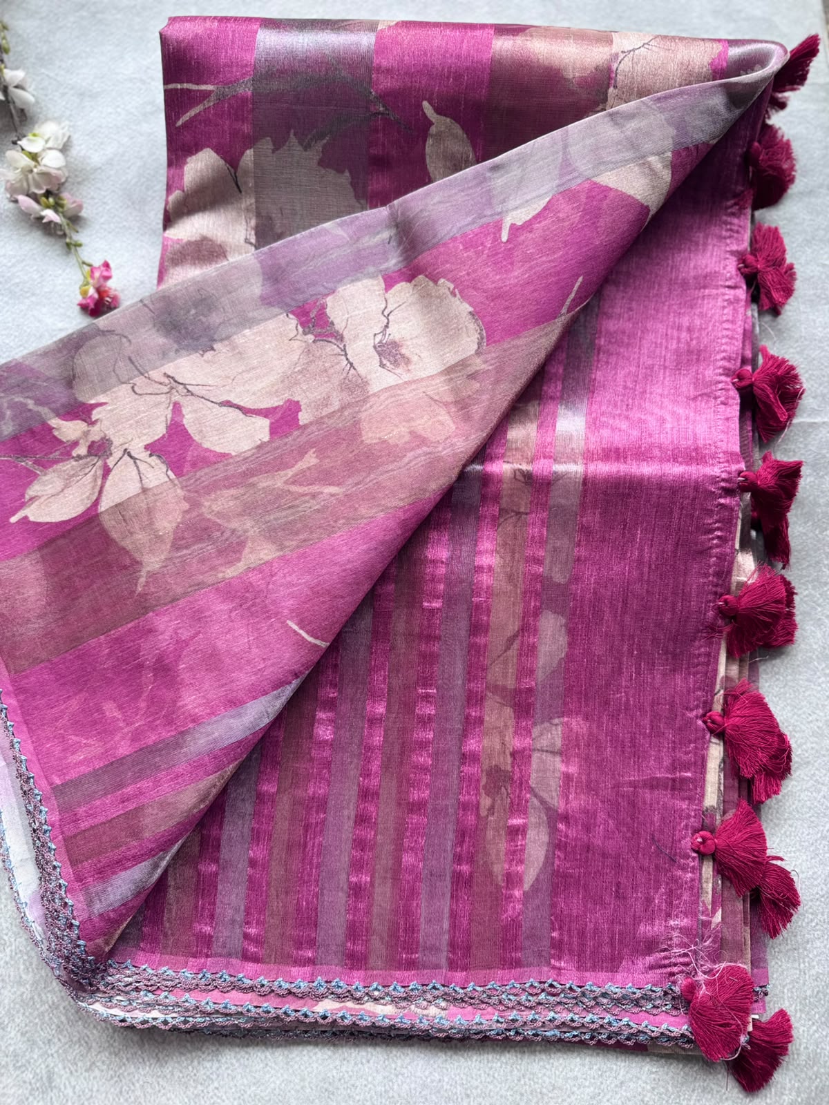 Magenta Digital Printed Organza Tissue Saree 109