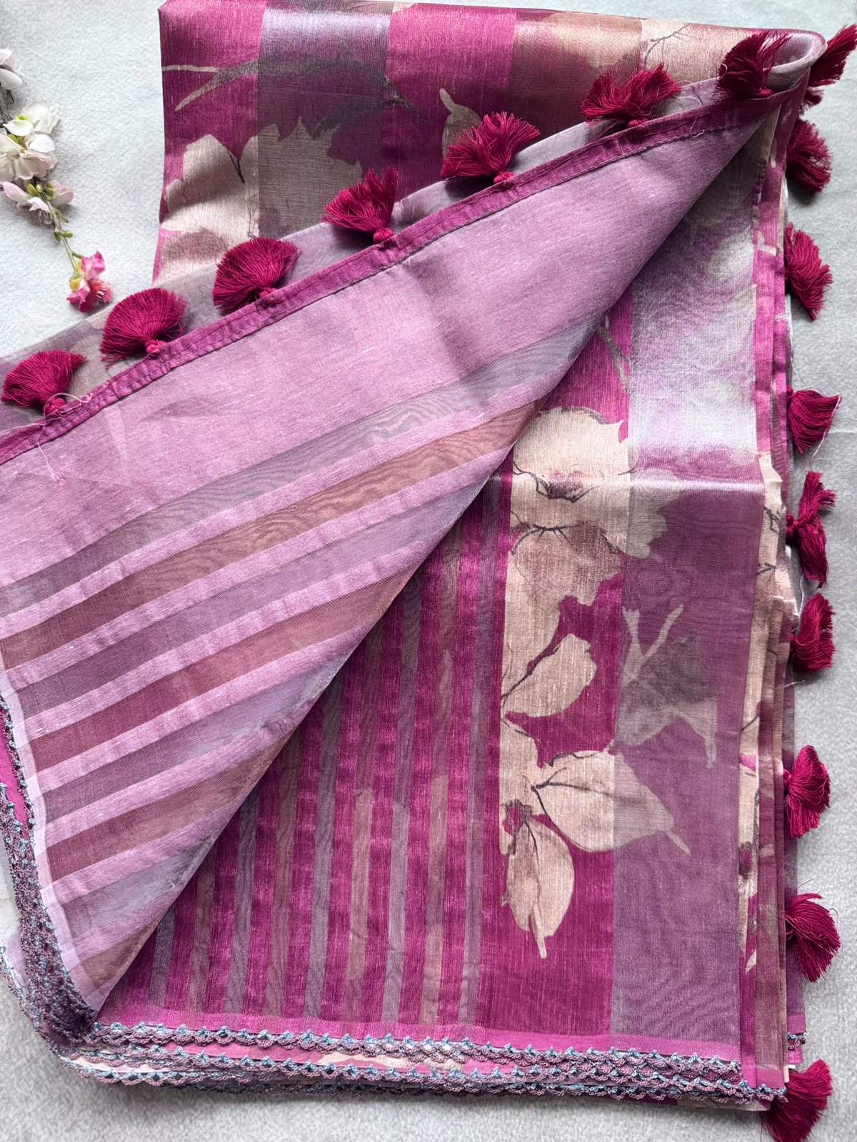 Magenta Digital Printed Organza Tissue Saree 109