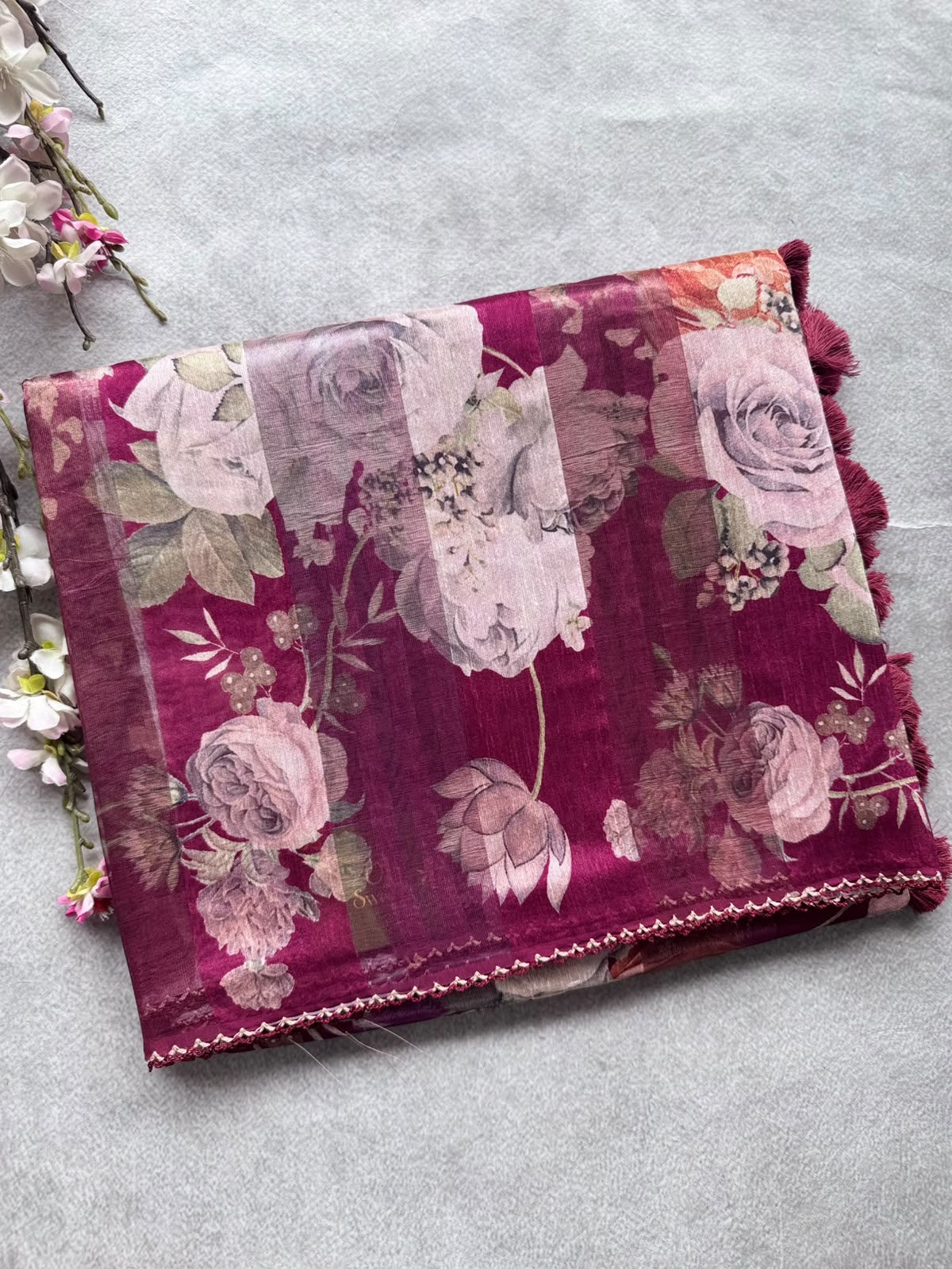 Maroon Digital Printed Organza Tissue Saree 109