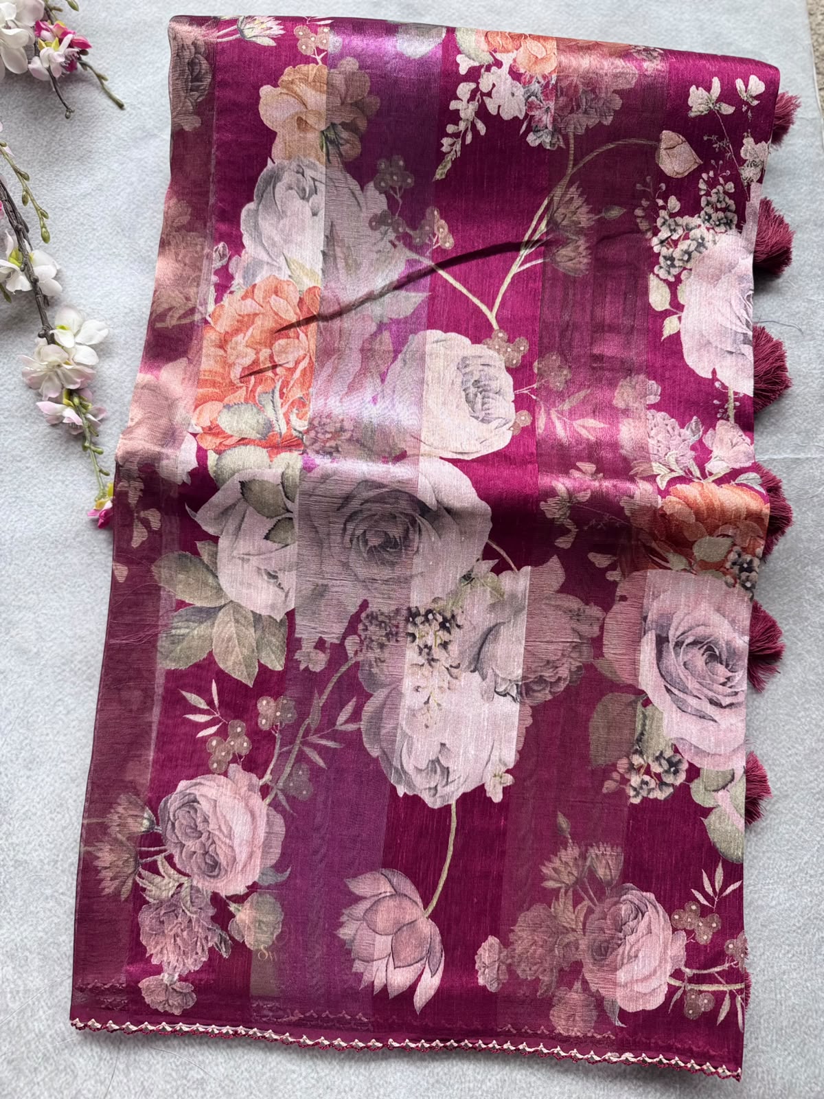 Maroon Digital Printed Organza Tissue Saree 109