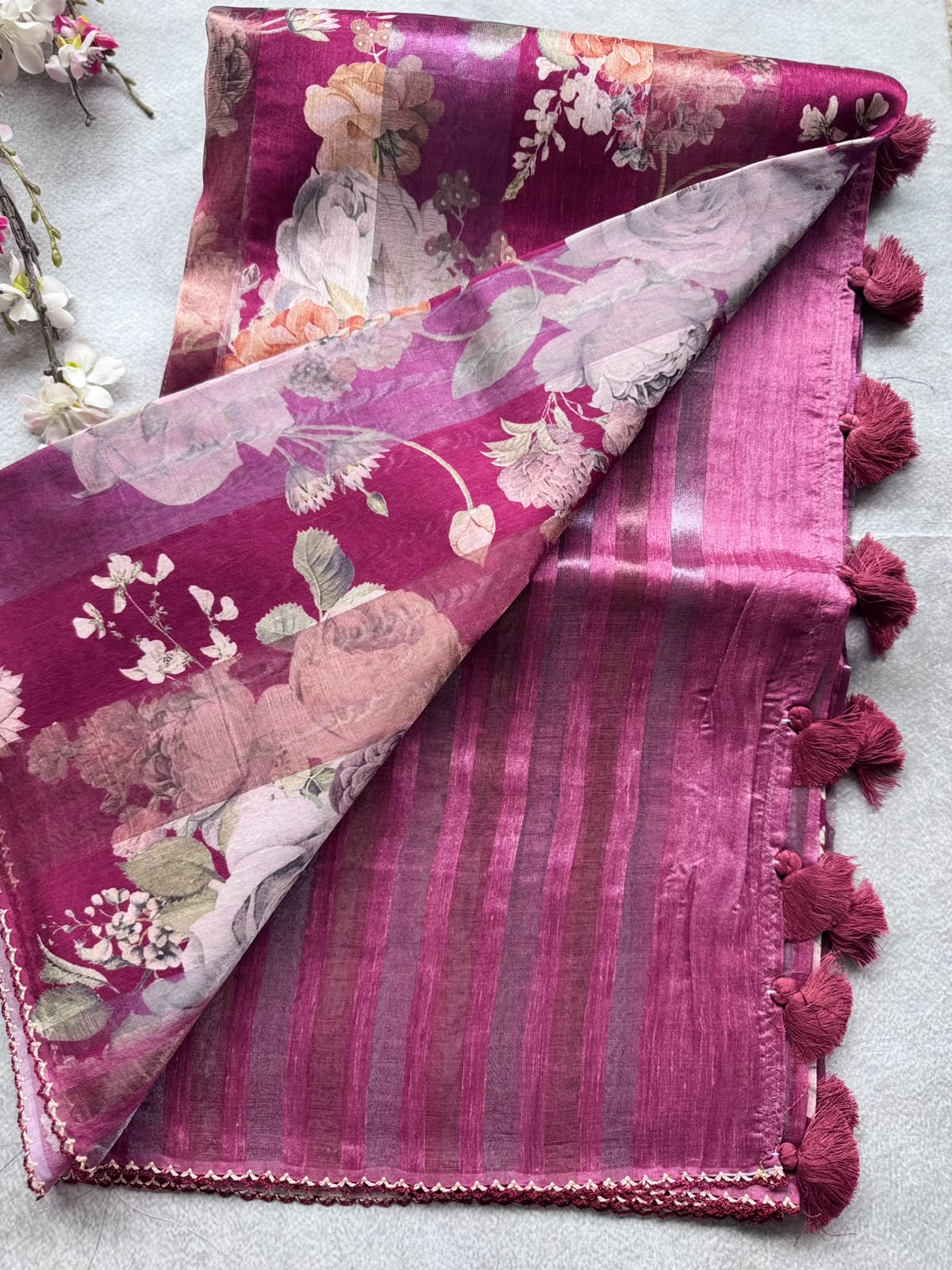 Maroon Digital Printed Organza Tissue Saree 109