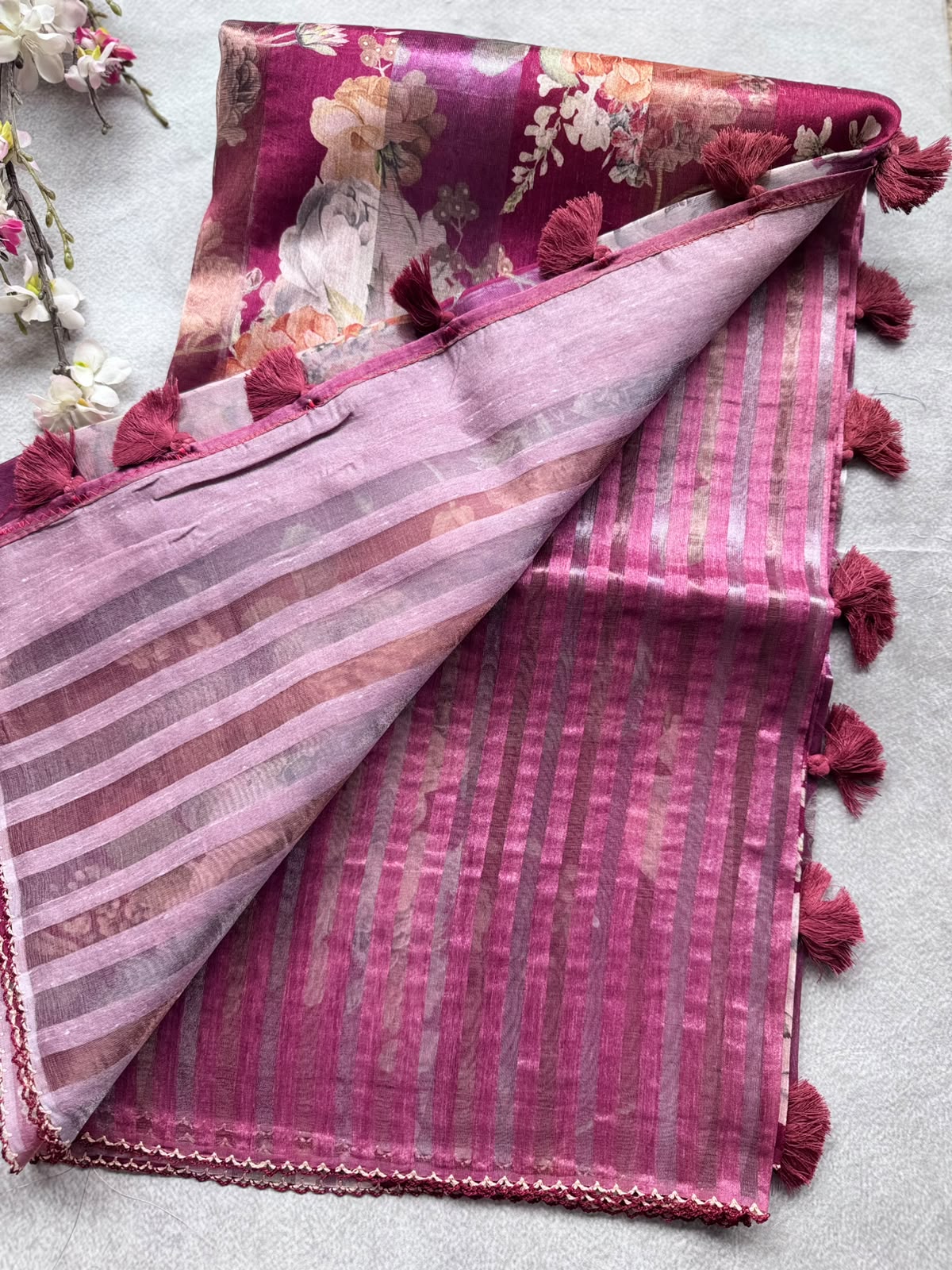 Maroon Digital Printed Organza Tissue Saree 109