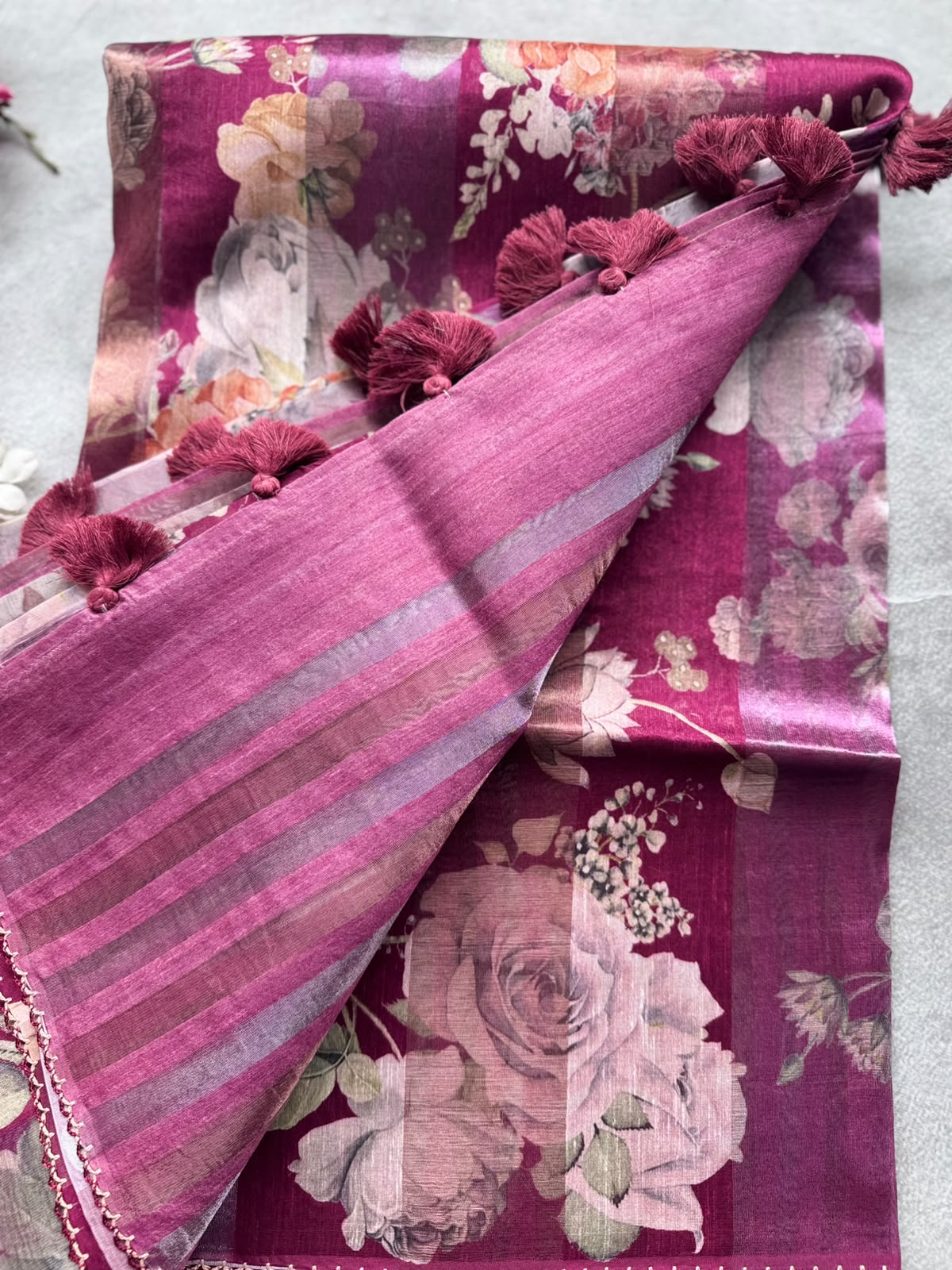 Maroon Digital Printed Organza Tissue Saree 109