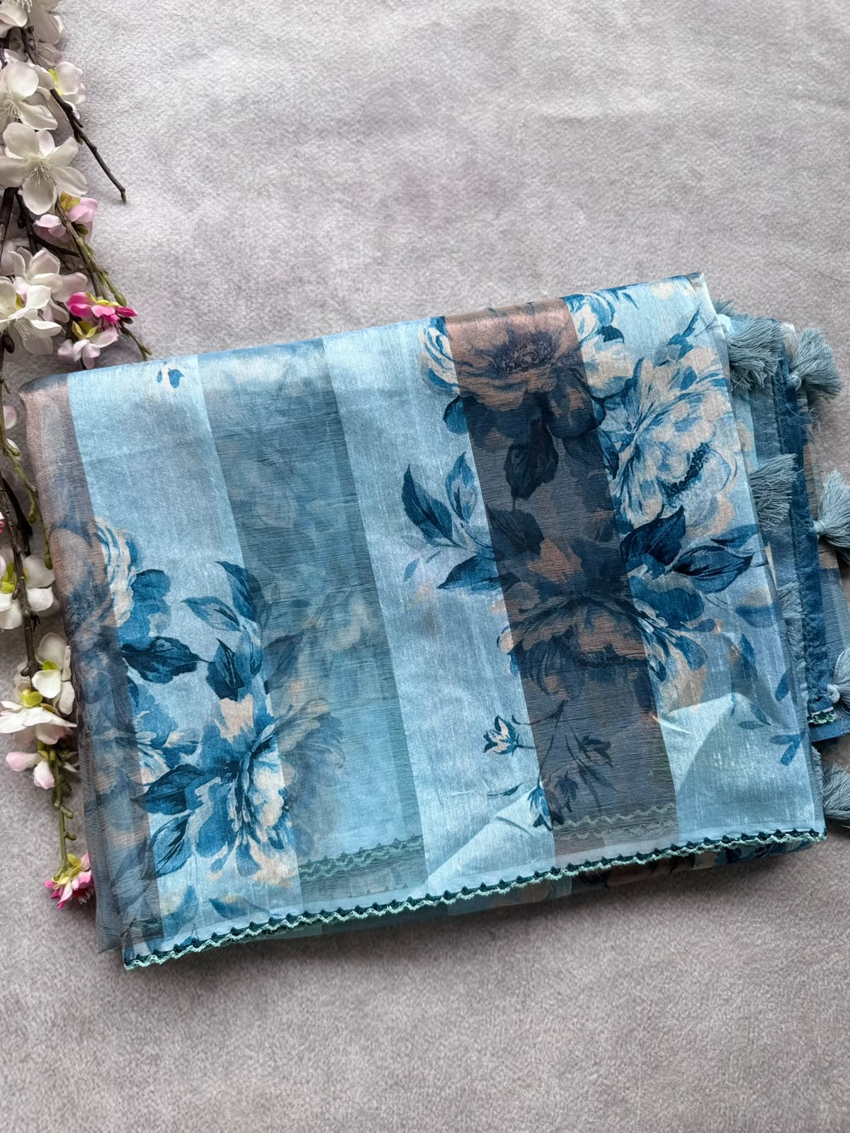Blue Digital Printed Organza Tissue Saree 109