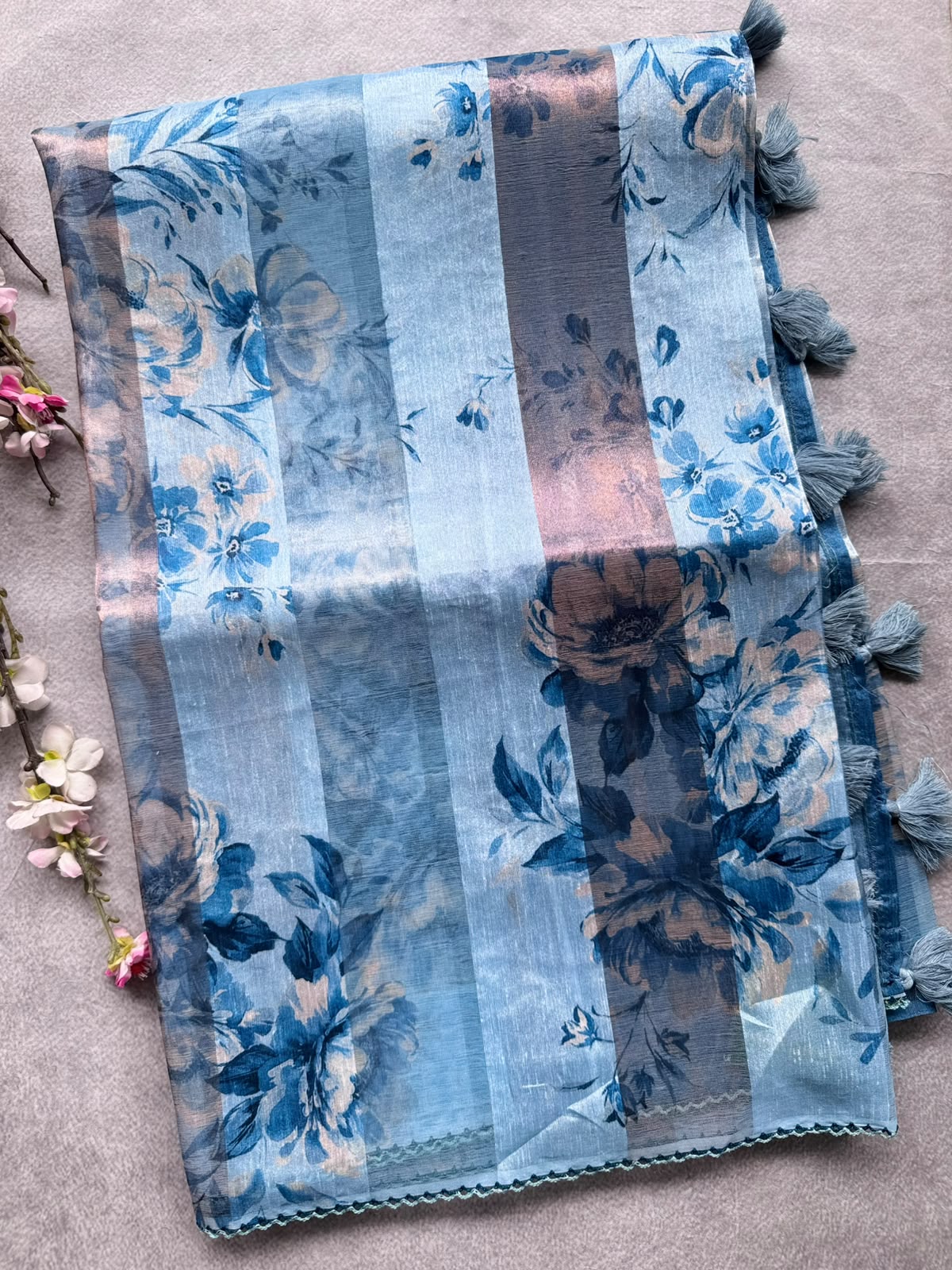 Blue Digital Printed Organza Tissue Saree 109