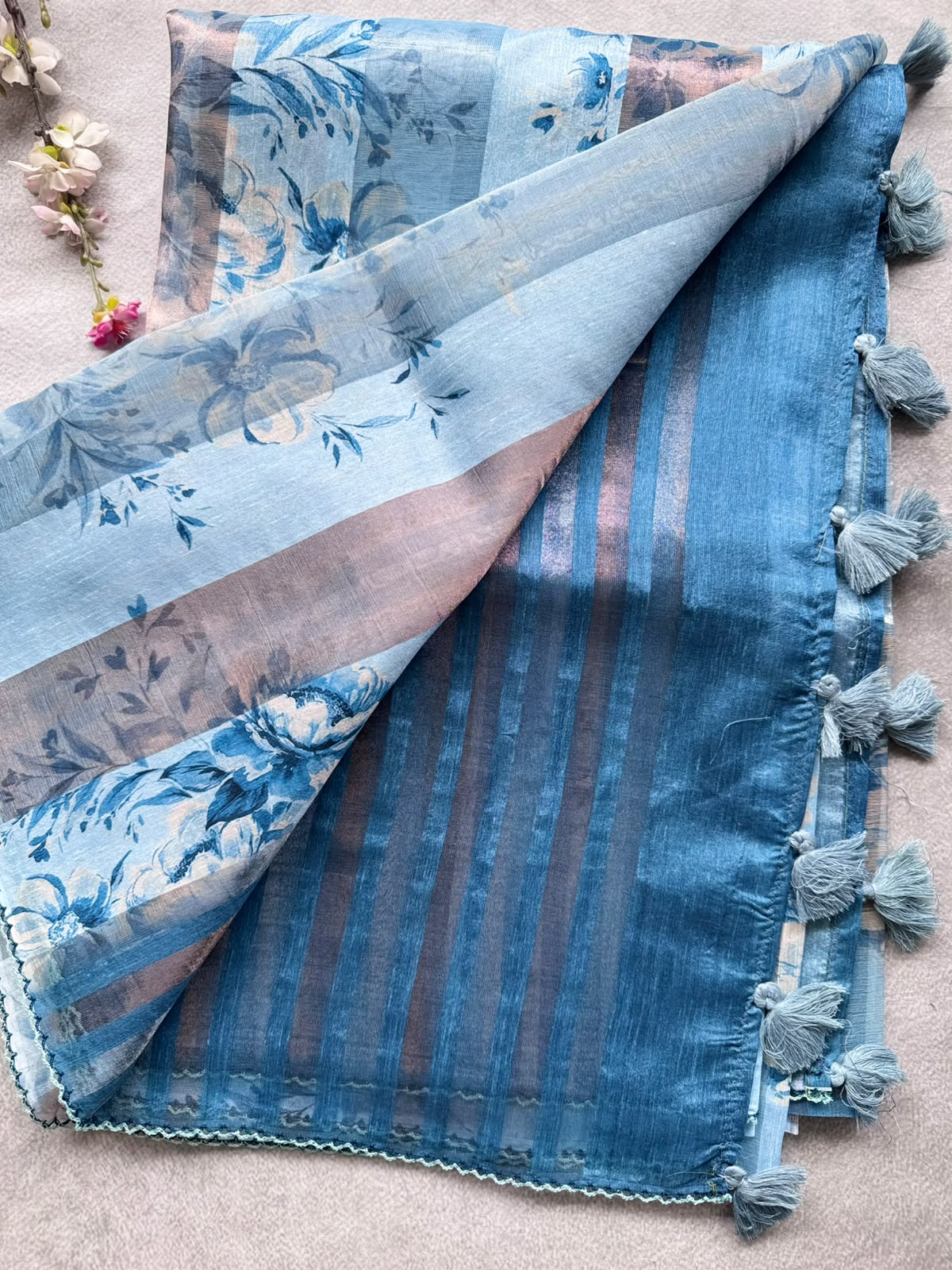 Blue Digital Printed Organza Tissue Saree 109