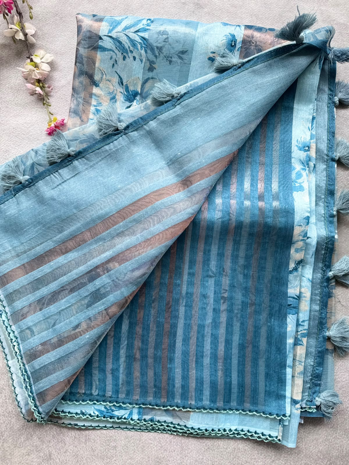 Blue Digital Printed Organza Tissue Saree 109