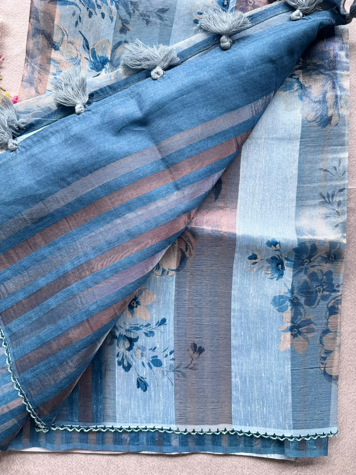 Blue Digital Printed Organza Tissue Saree 109