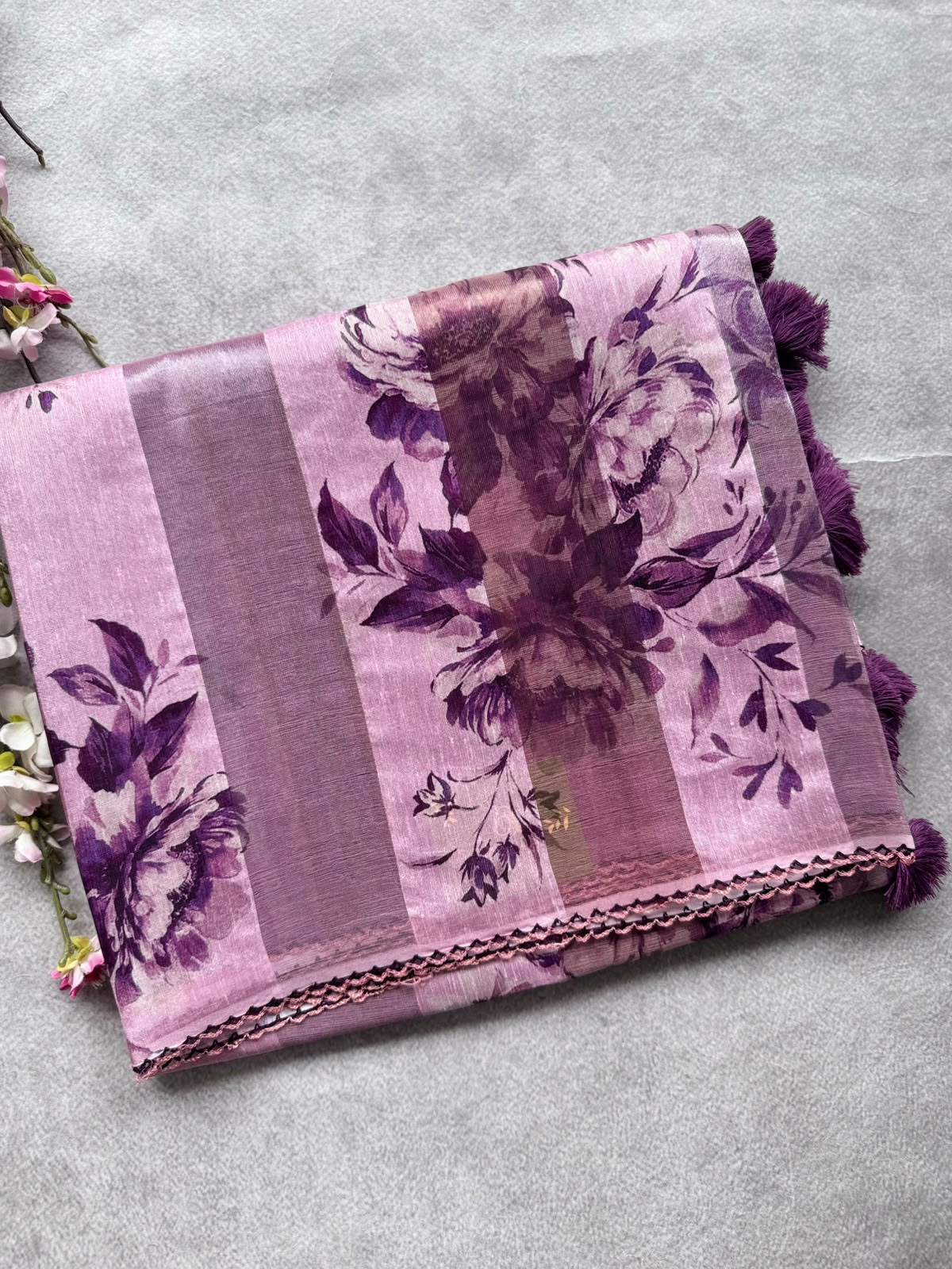 Pastel Pink Digital Printed Organza Tissue Saree 109
