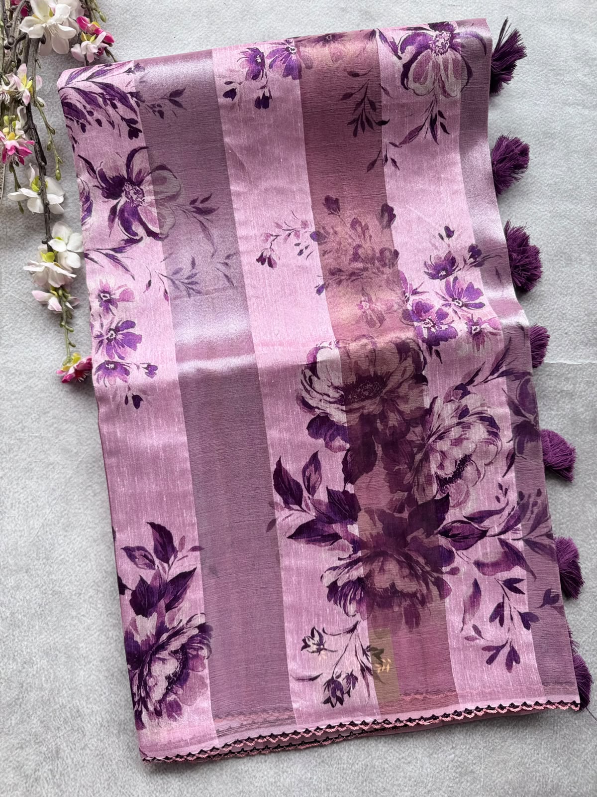 Pastel Pink Digital Printed Organza Tissue Saree 109