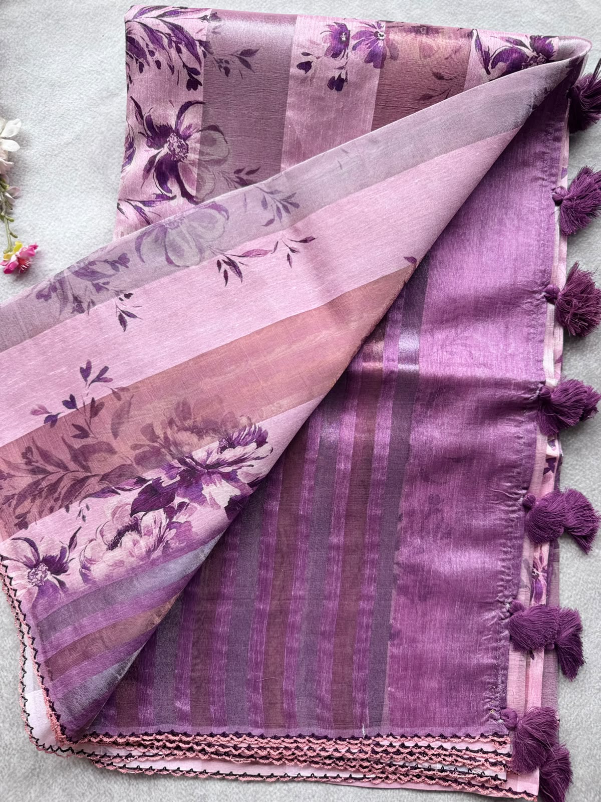 Pastel Pink Digital Printed Organza Tissue Saree 109