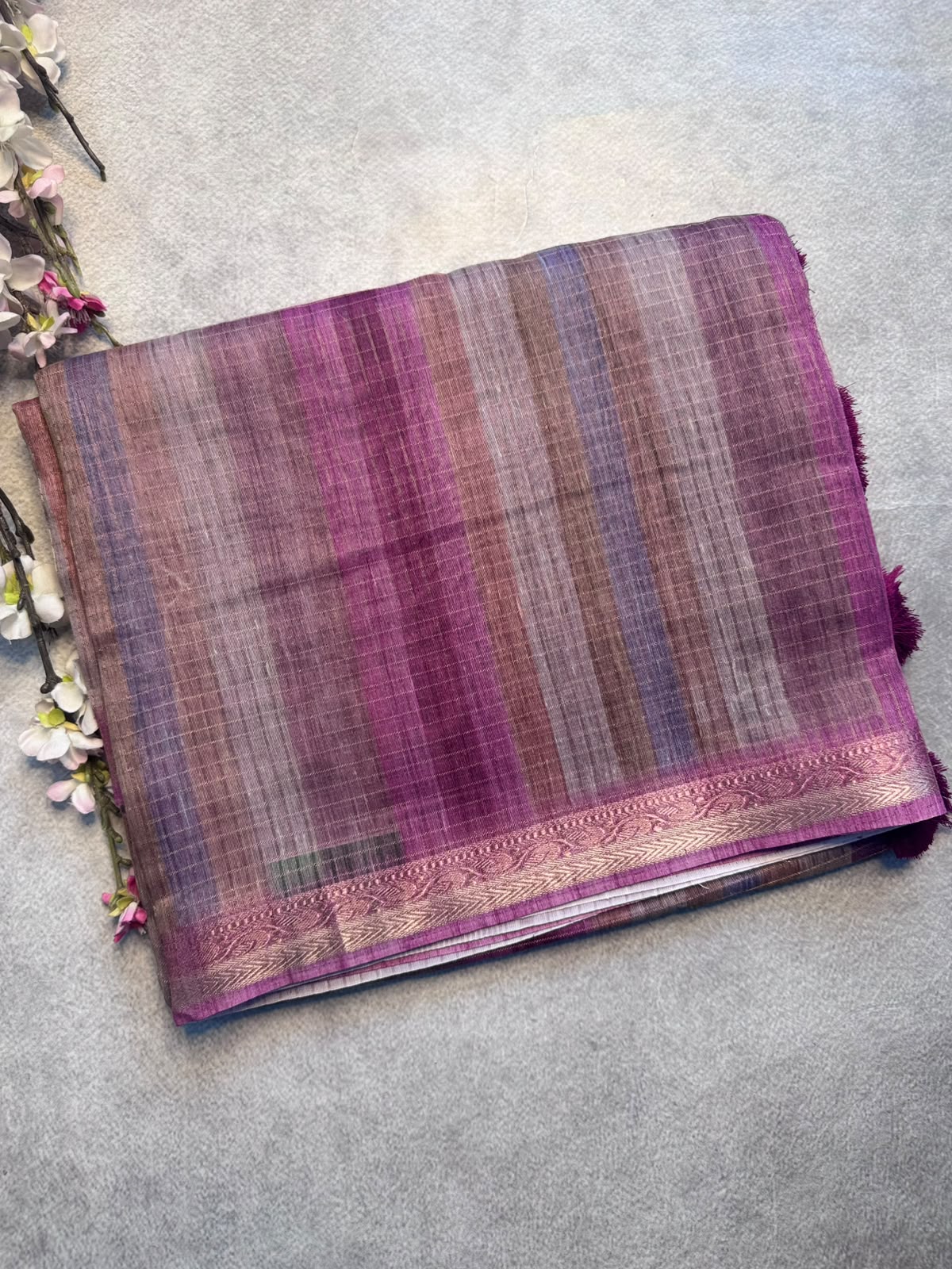 Mauve Checks Organza Tissue Saree 109