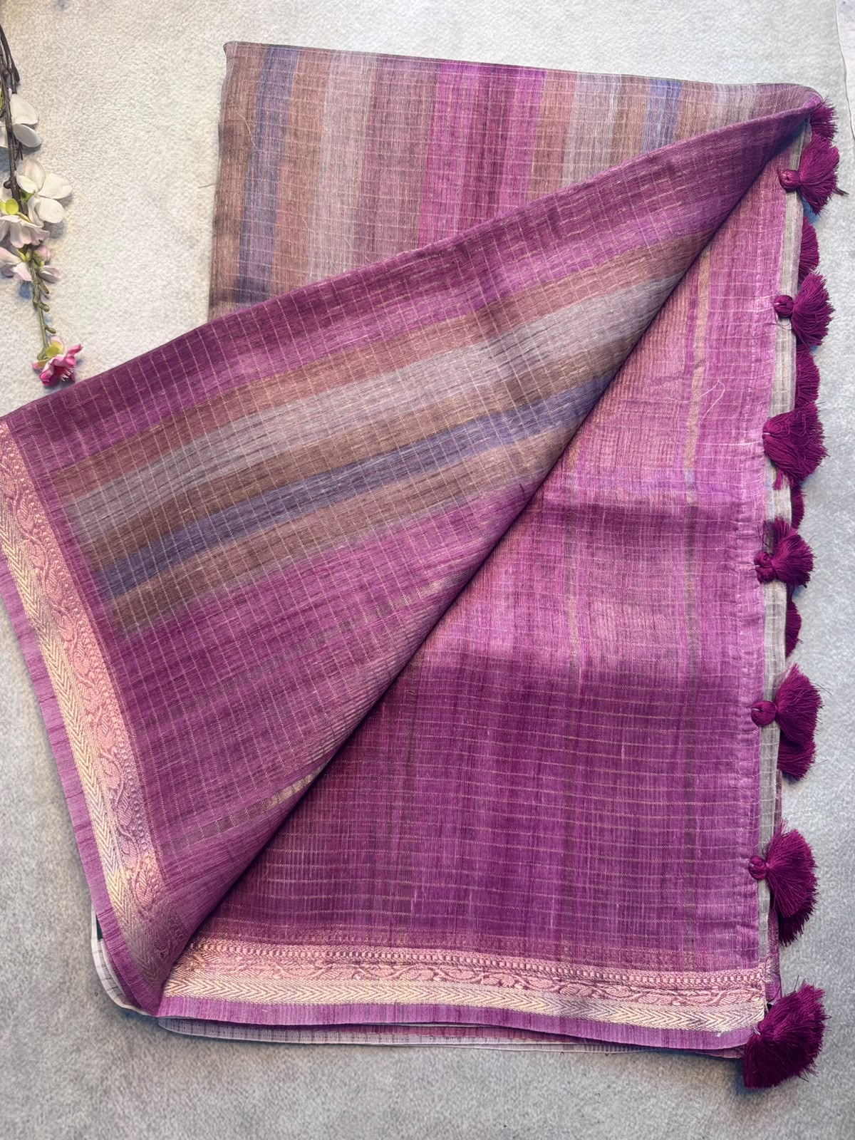 Mauve Checks Organza Tissue Saree 109