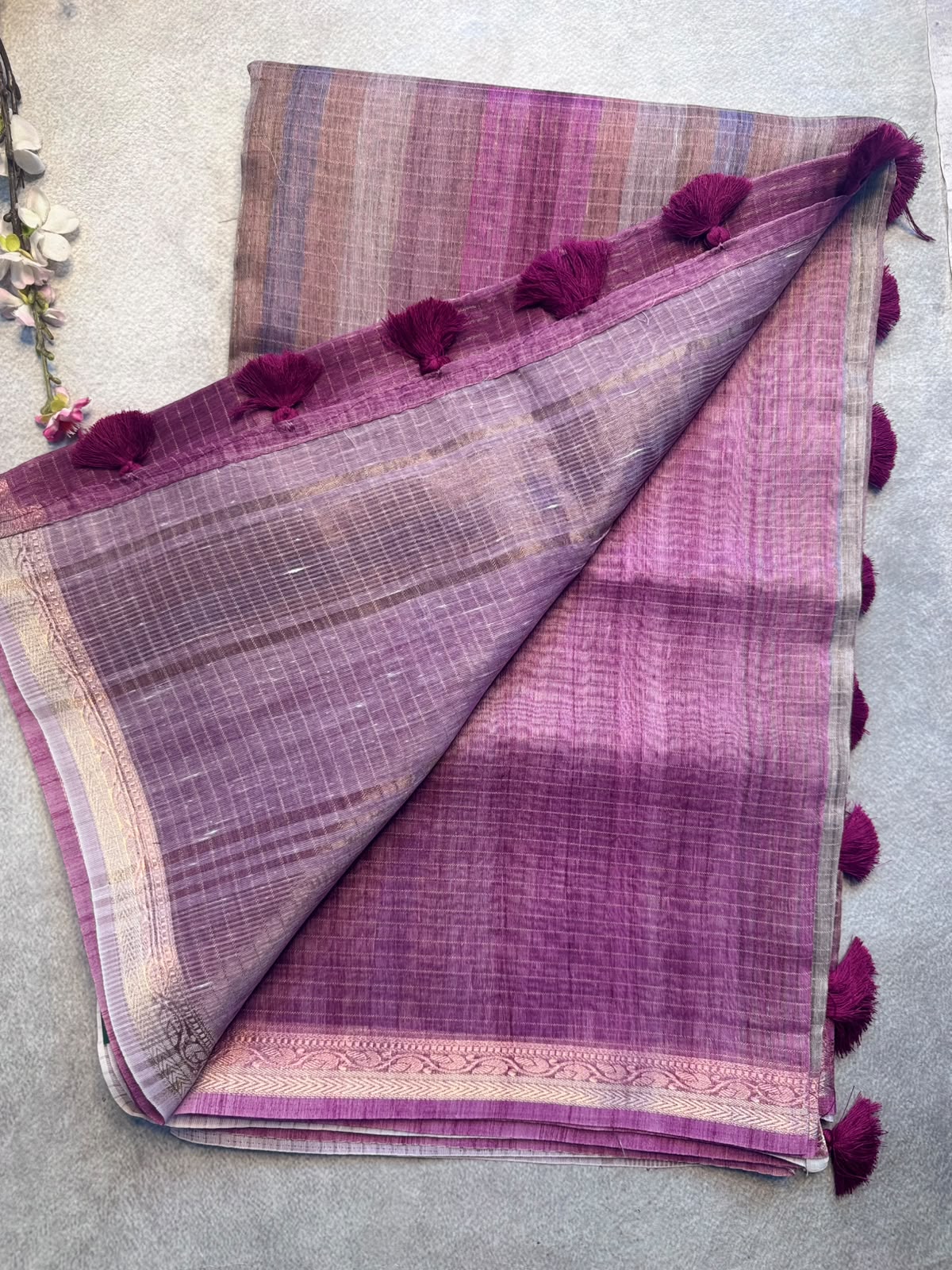 Mauve Checks Organza Tissue Saree 109