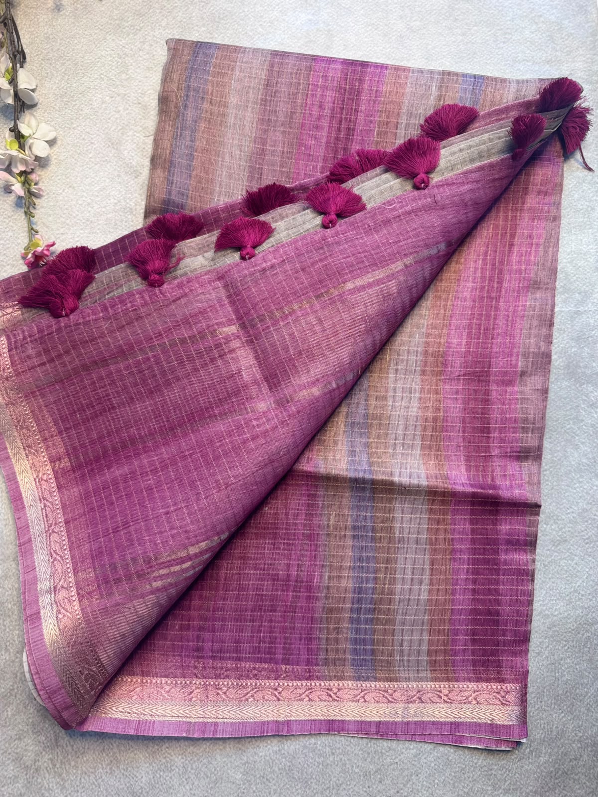 Mauve Checks Organza Tissue Saree 109