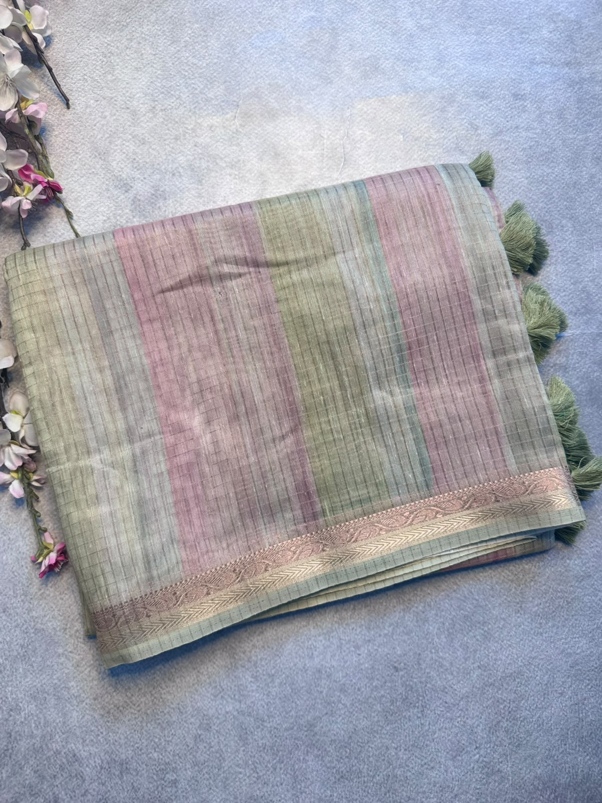 Green Checks Organza Tissue Saree 109